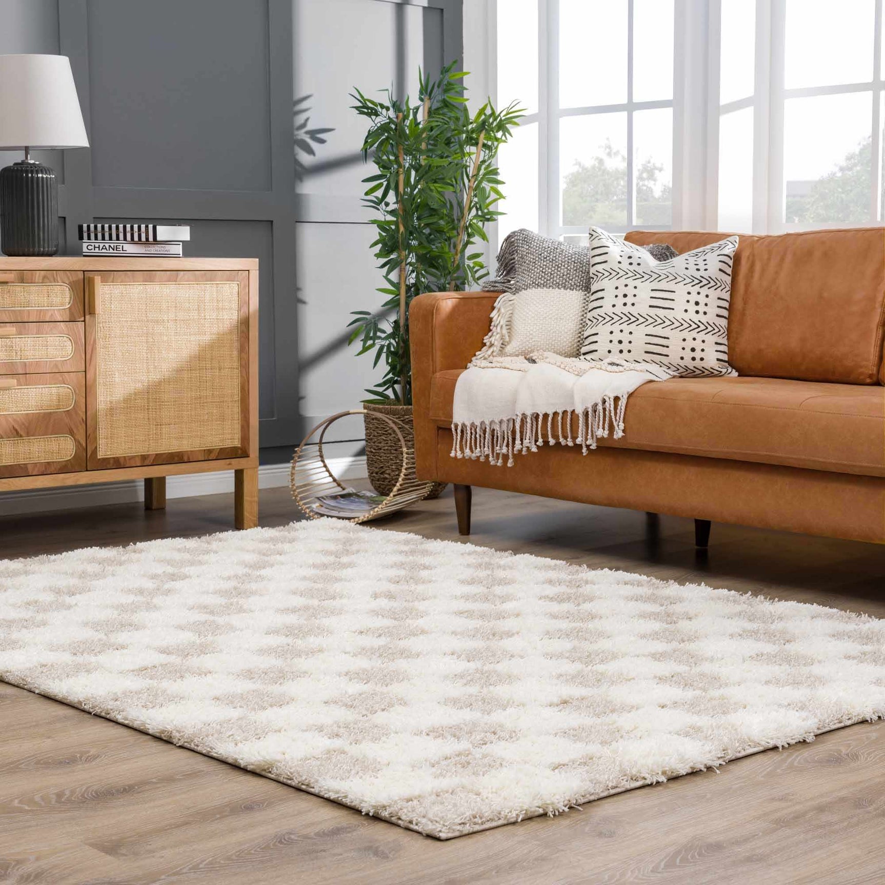 Atira Light Brown Checkered Area Rug - Ornate Home