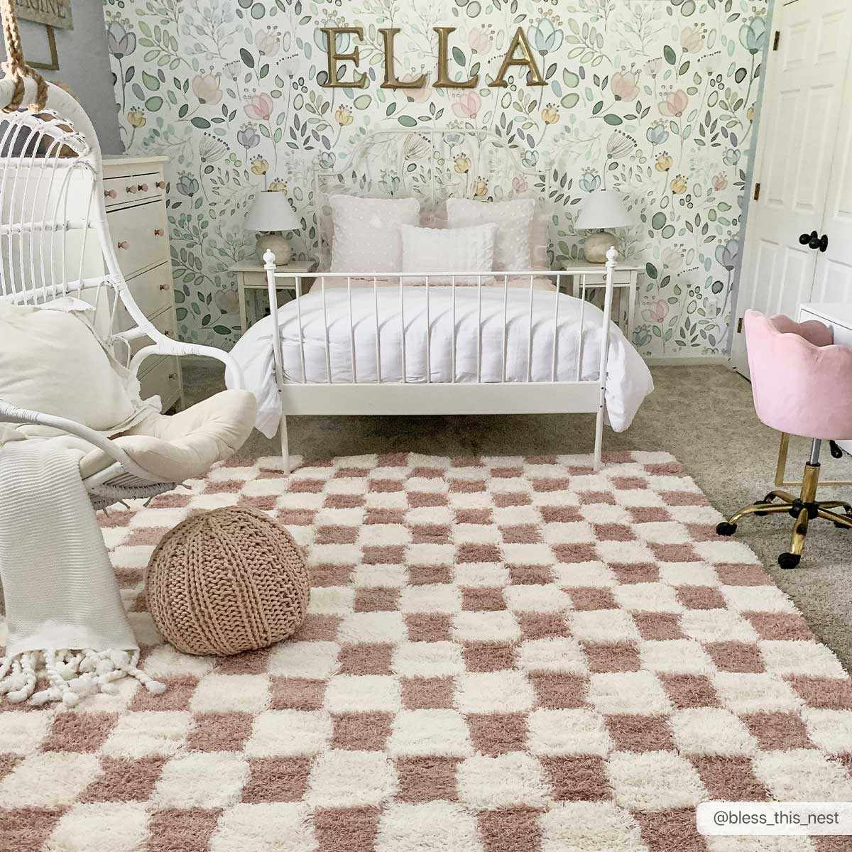 Atira Pink Checkered Shag Rug - Ornate Home