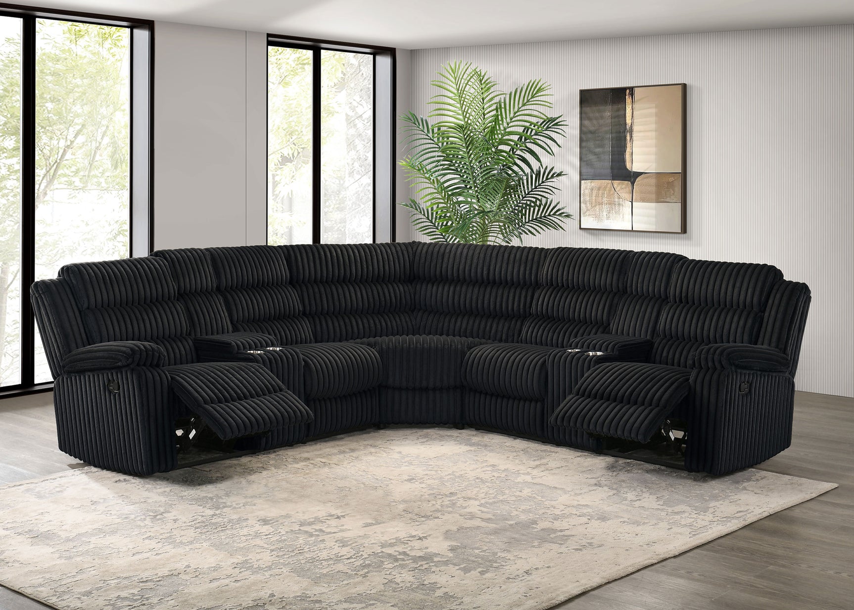Atkinson Black Upholstered Reclining Sectional Sofa - Ornate Home