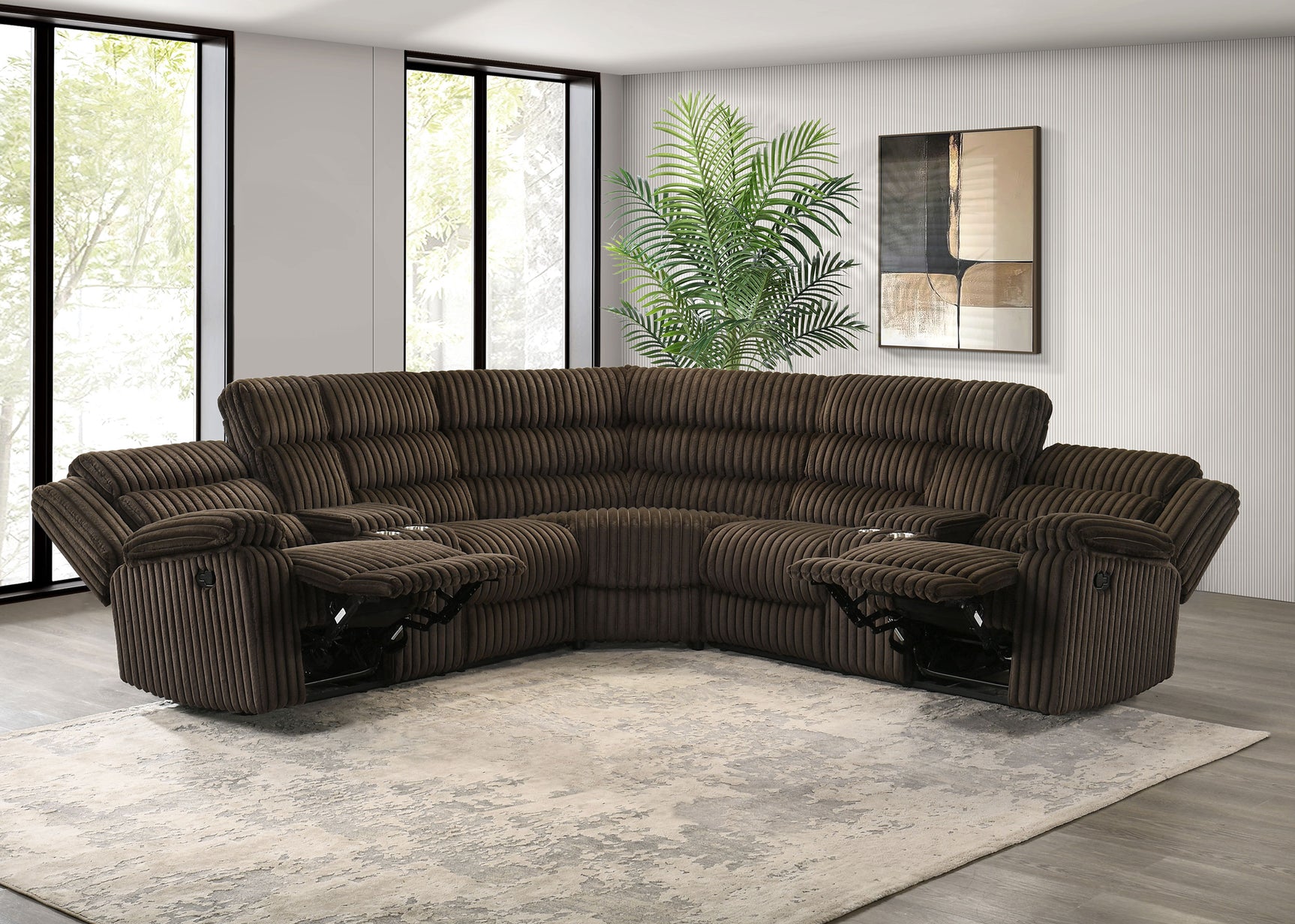 Atkinson Chocolate Upholstered Reclining Sectional Sofa - Ornate Home