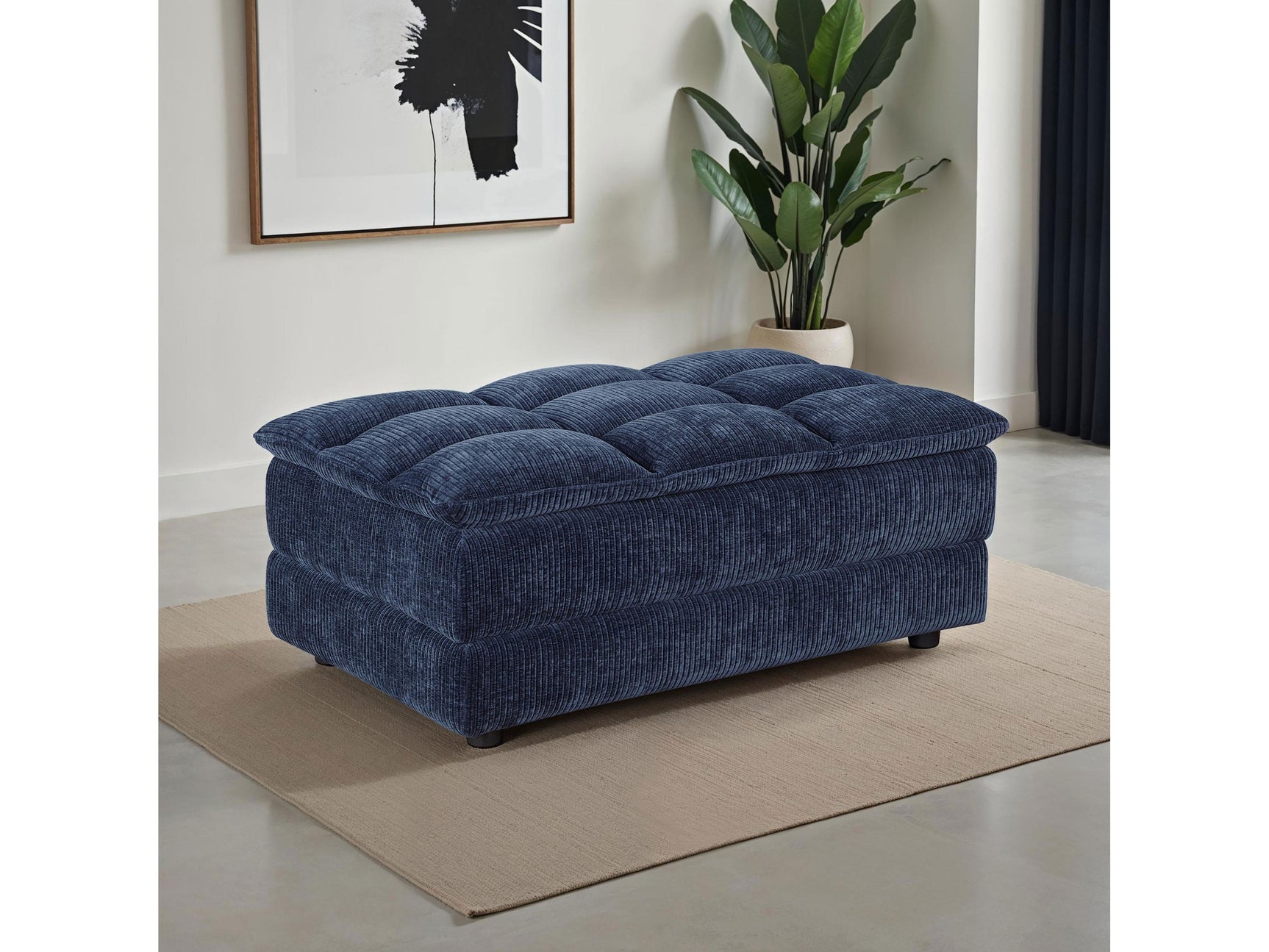 Atlantic Blue Corduroy Upholstered Rectangular Ottoman - Ornate Home
