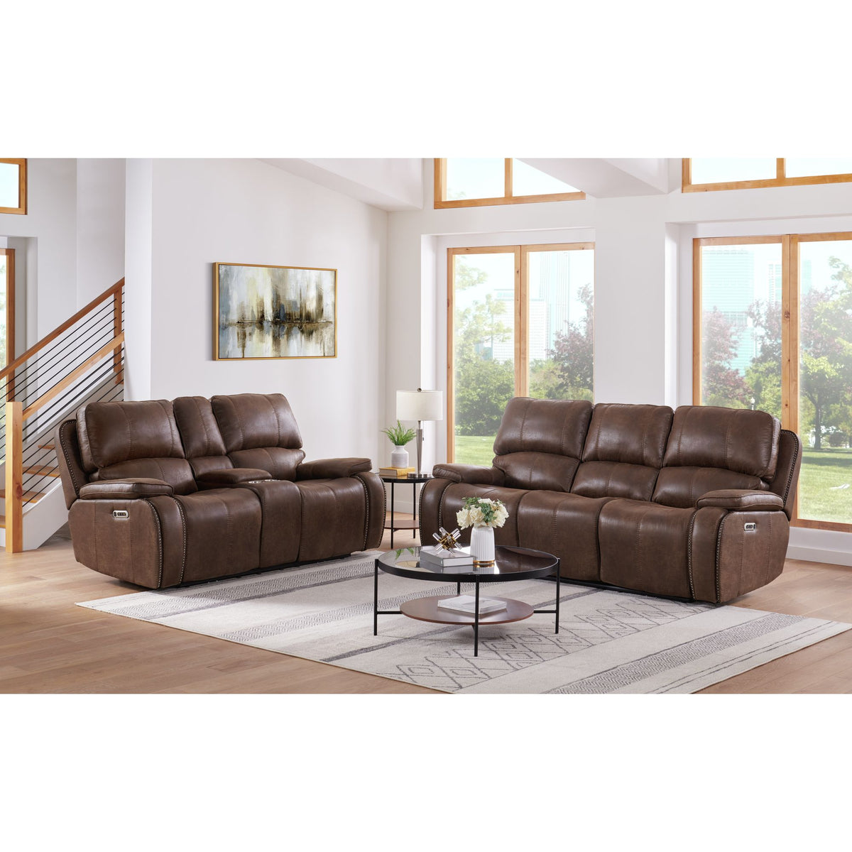 Atlantis Heritage Brown Power Motion Sofa with Power Motion Head Recliner - Ornate Home