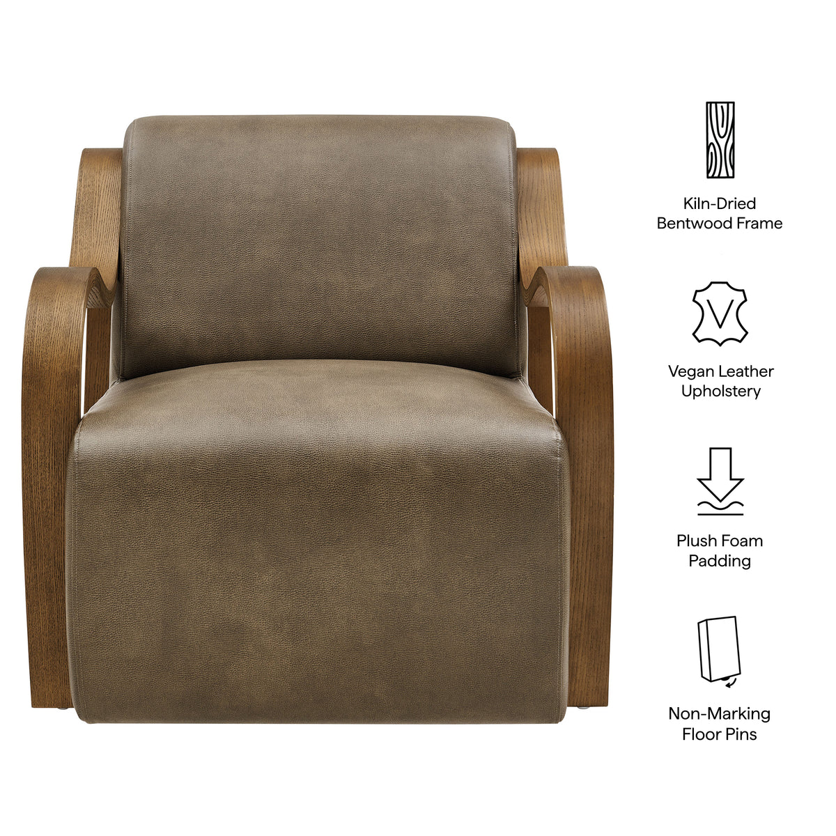Atrium Mushroom Vegan Leather Accent Armchair - Ornate Home