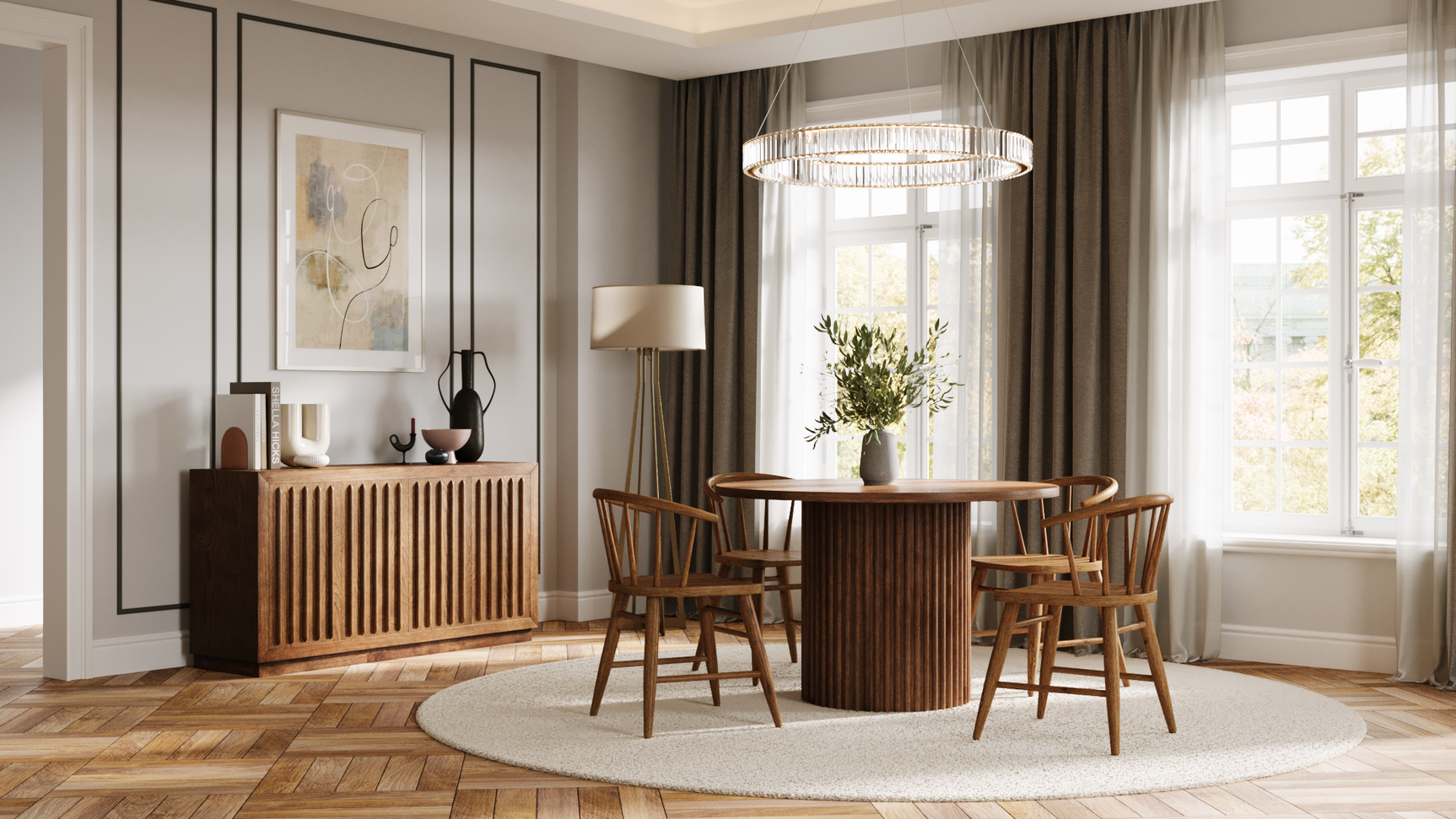 Auden Chestnut 48 Dining Table w/ 4 Fitz Chairs - Ornate Home