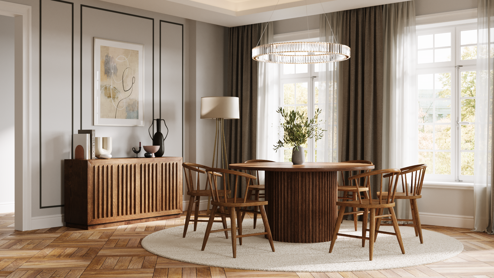 Auden Chestnut 60 Dining Table w/ 4 Fitz Chairs - Ornate Home