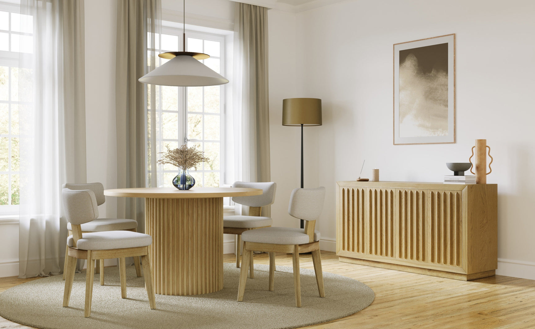 Auden Natural 48 Dining Table w/ 4 Tate Chairs - Ornate Home