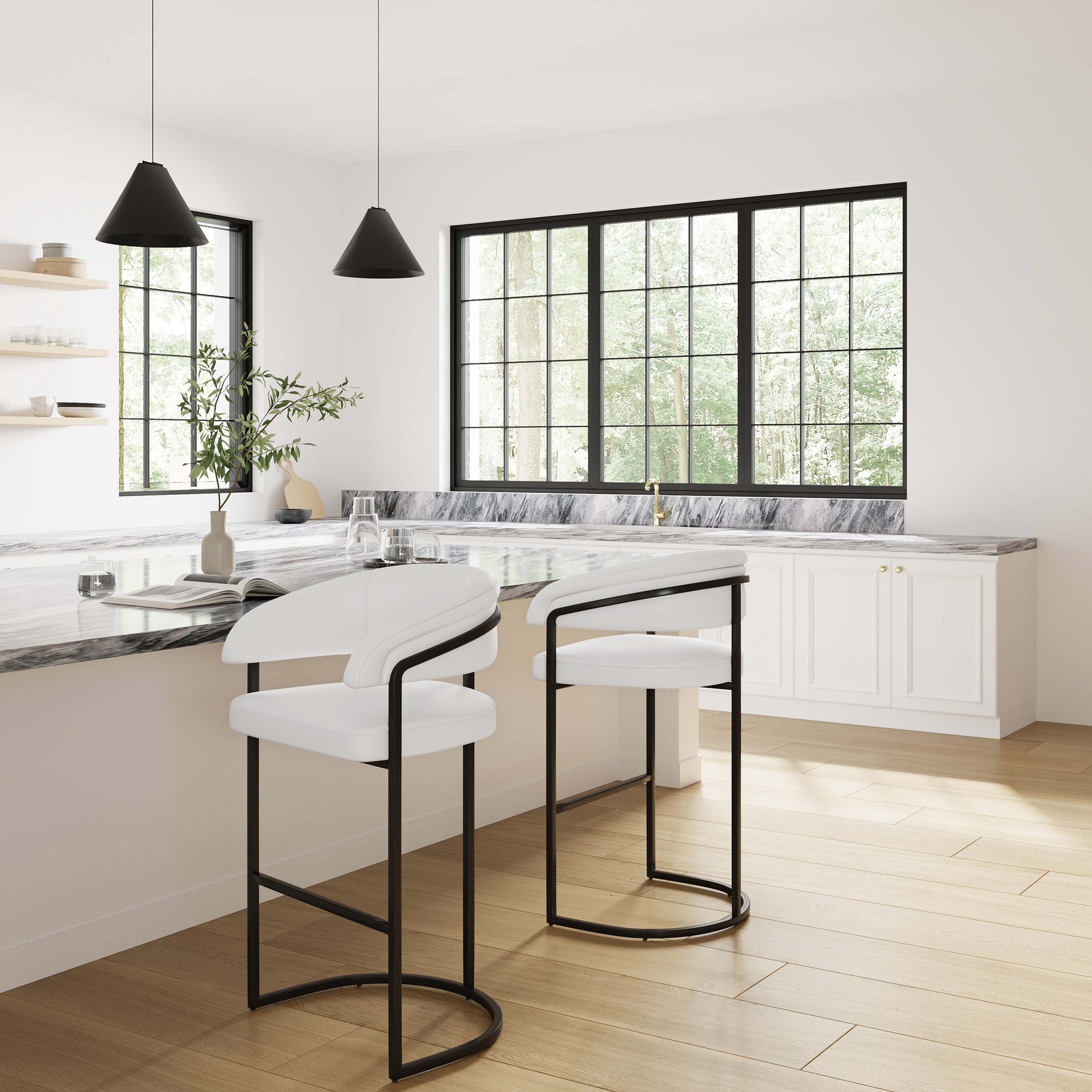 Augusta Barstool in White (set of 2) - Ornate Home