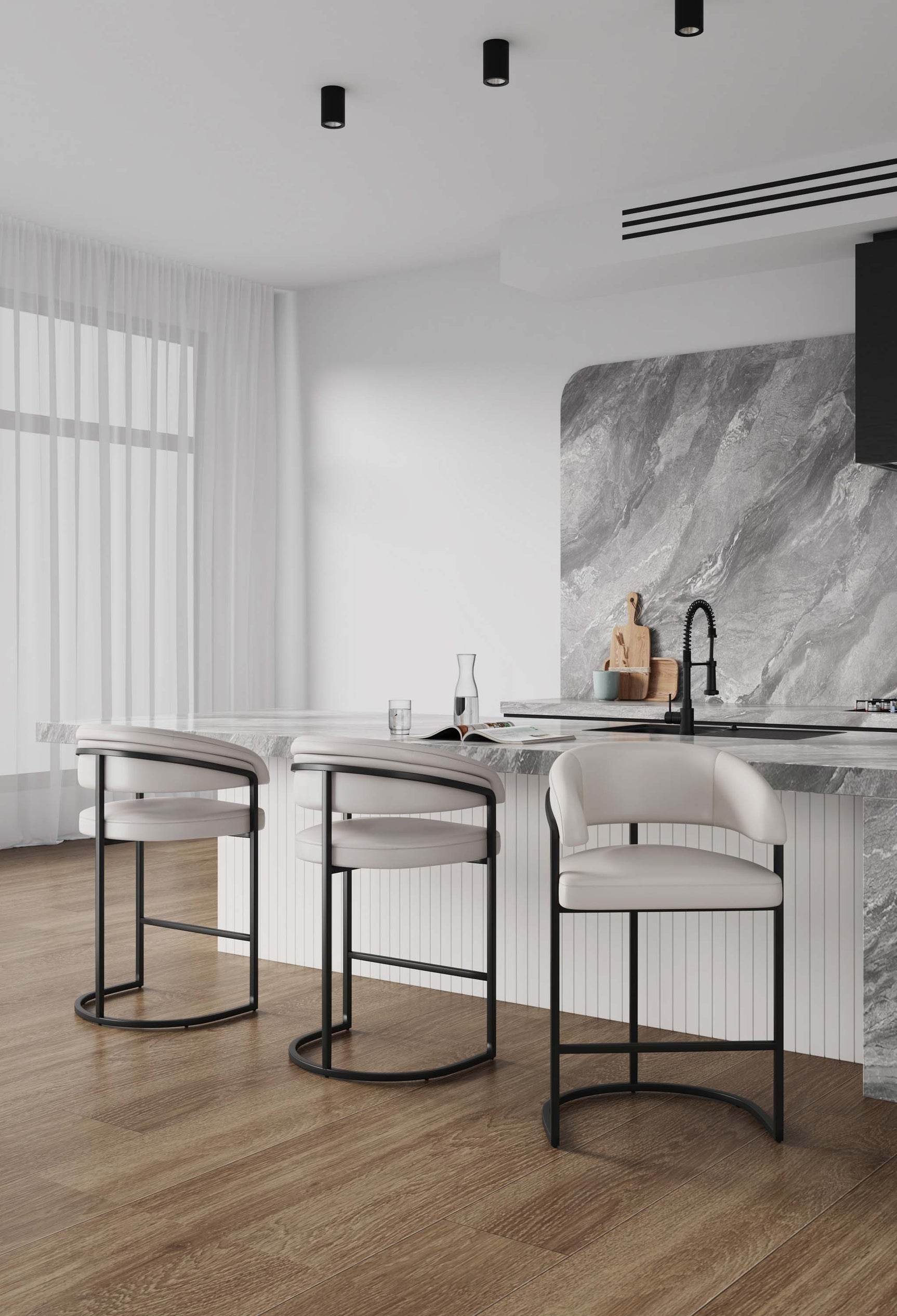 Augusta Counter Stool in Light Grey (set of 3) - Ornate Home