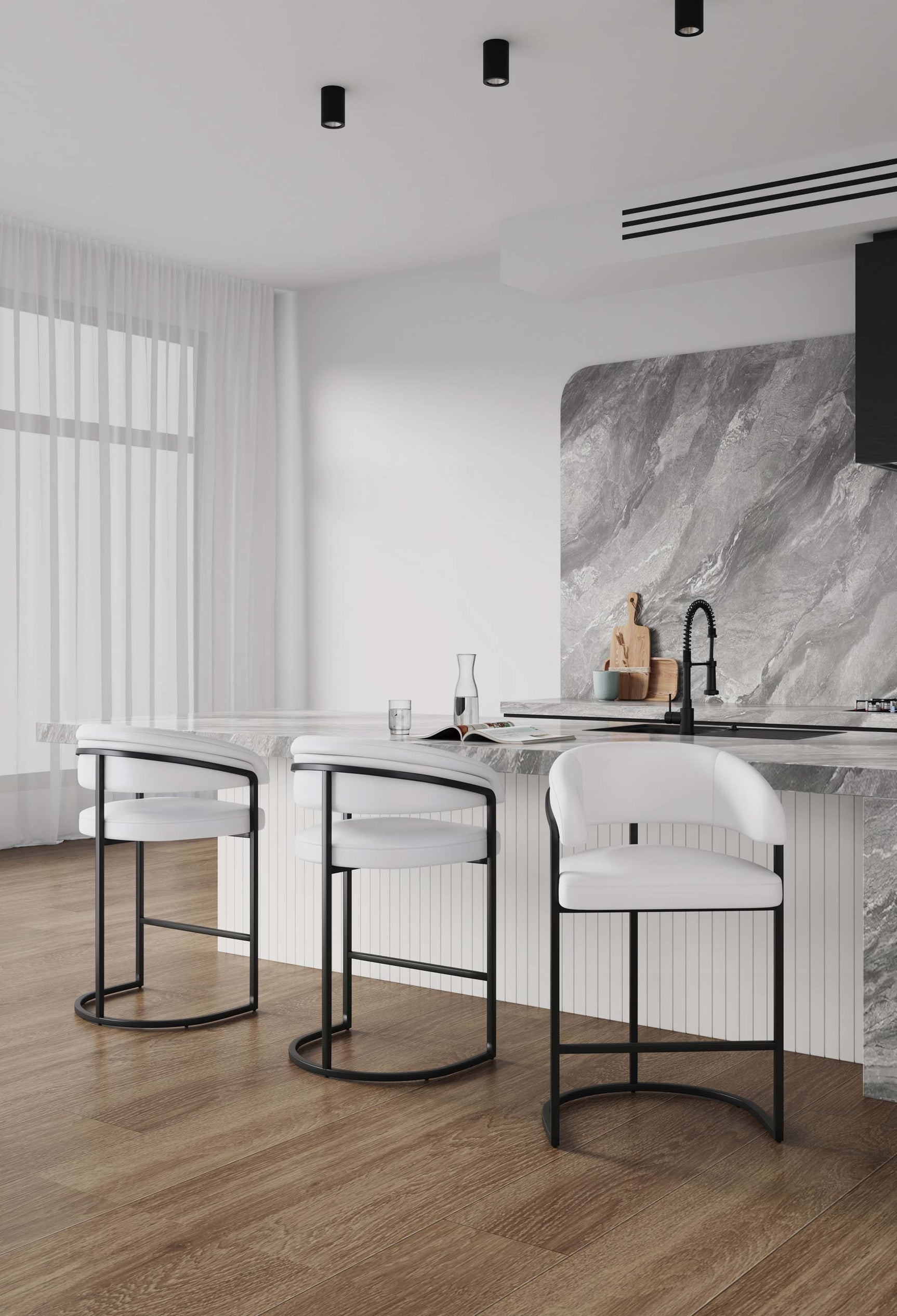 Augusta Counter Stool in White (set of 3) - Ornate Home