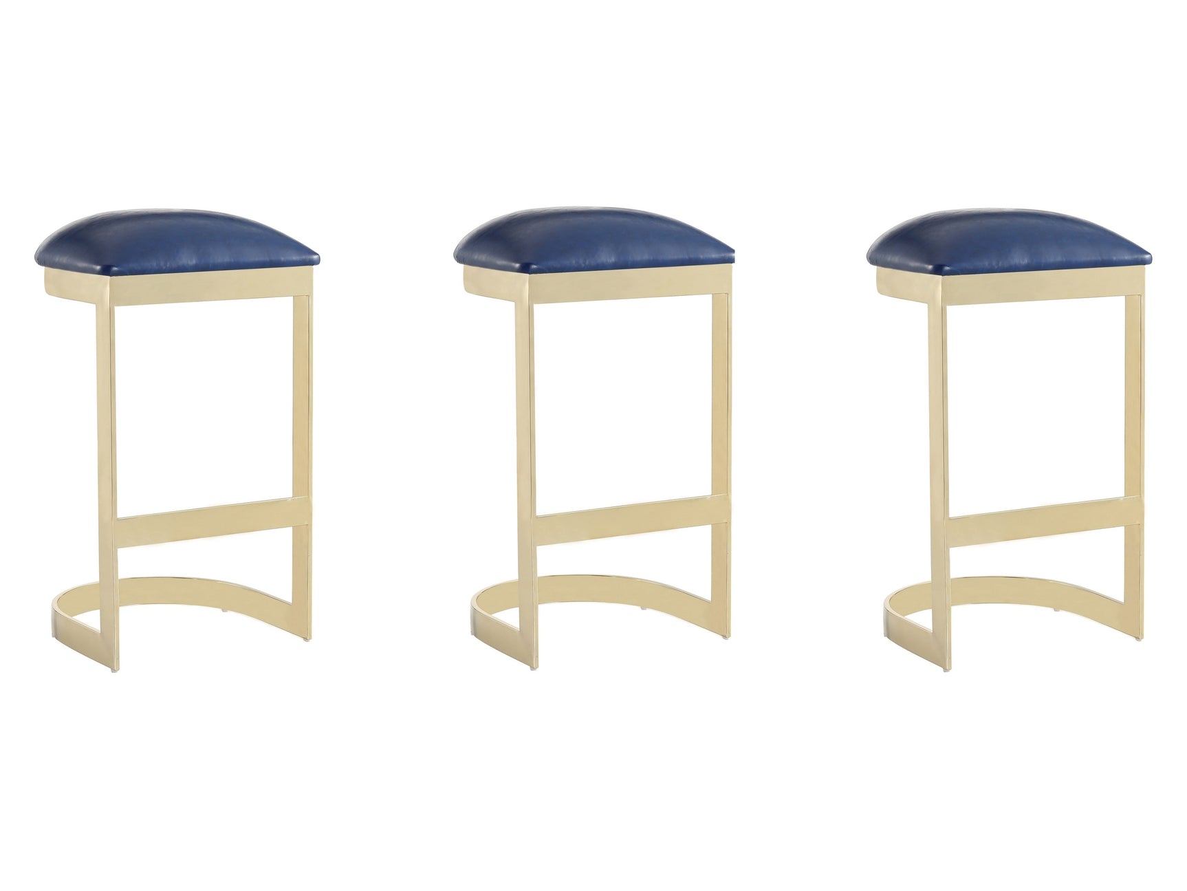 Aura Bar Stool in Blue and Polished Brass (set of 3) - Ornate Home