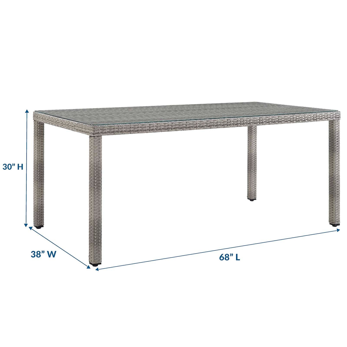 Aura Gray 68" Outdoor Patio Wicker Rattan Dining Table - Ornate Home