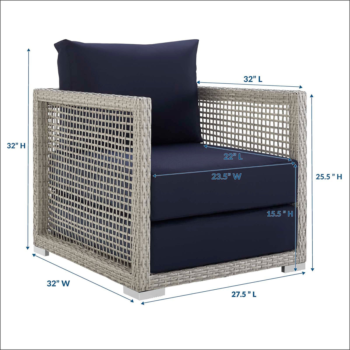 Aura Gray/Navy Rattan Outdoor Patio Armchair - Ornate Home