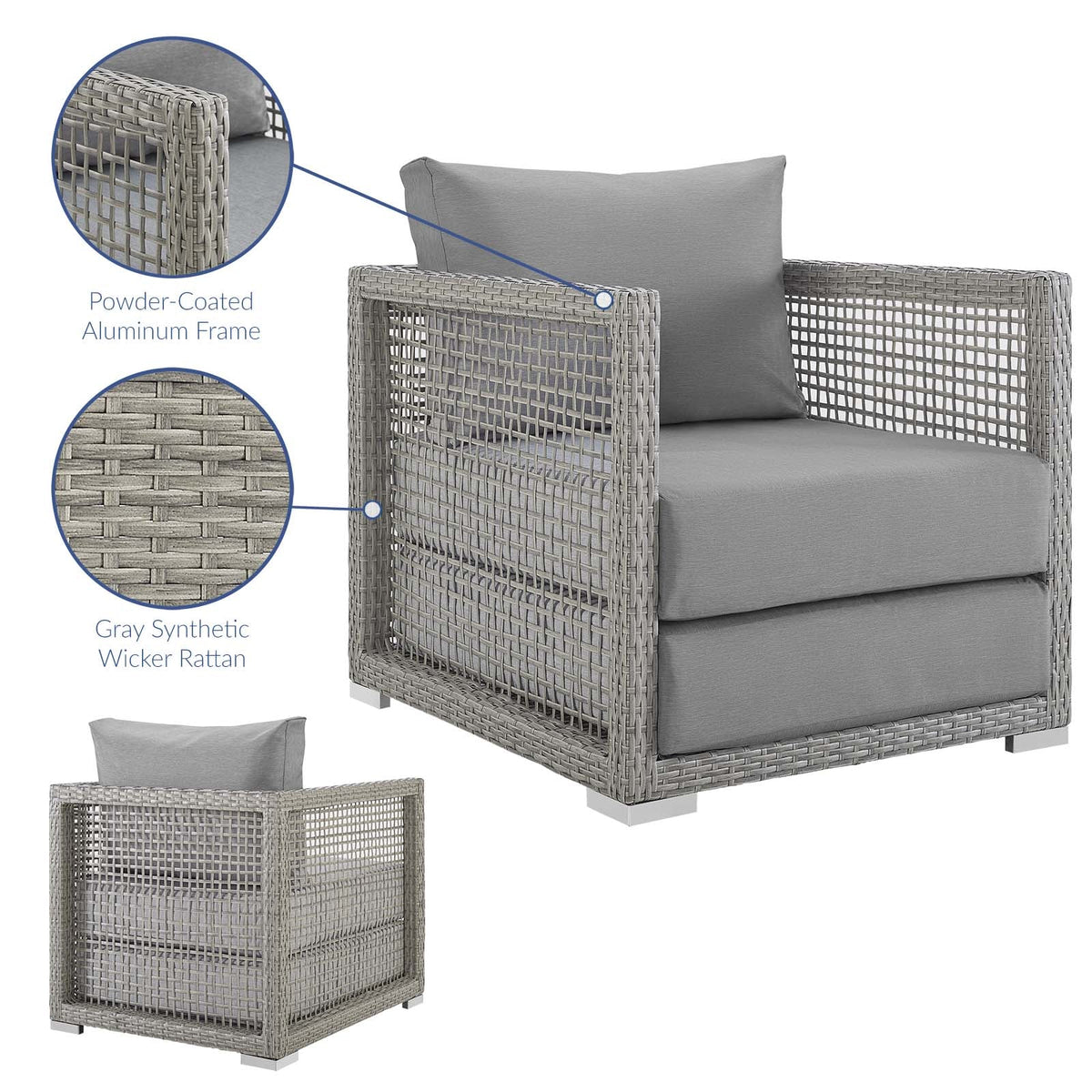Aura Gray Rattan Outdoor Patio Armchair - Ornate Home