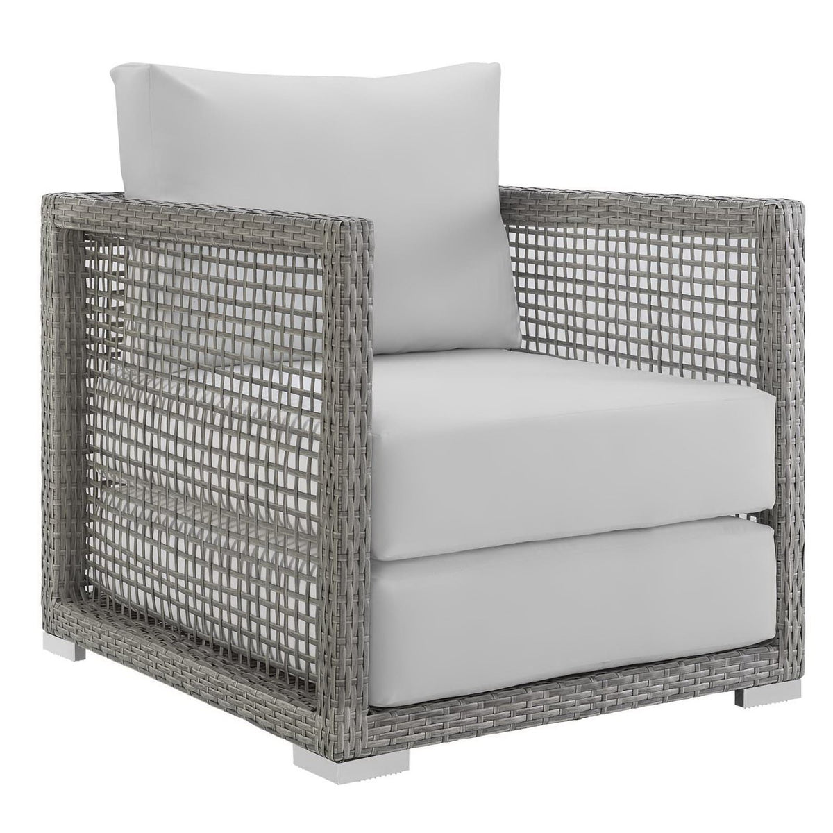 Aura Gray/White 4 Piece Outdoor Patio Wicker Rattan Set - Ornate Home