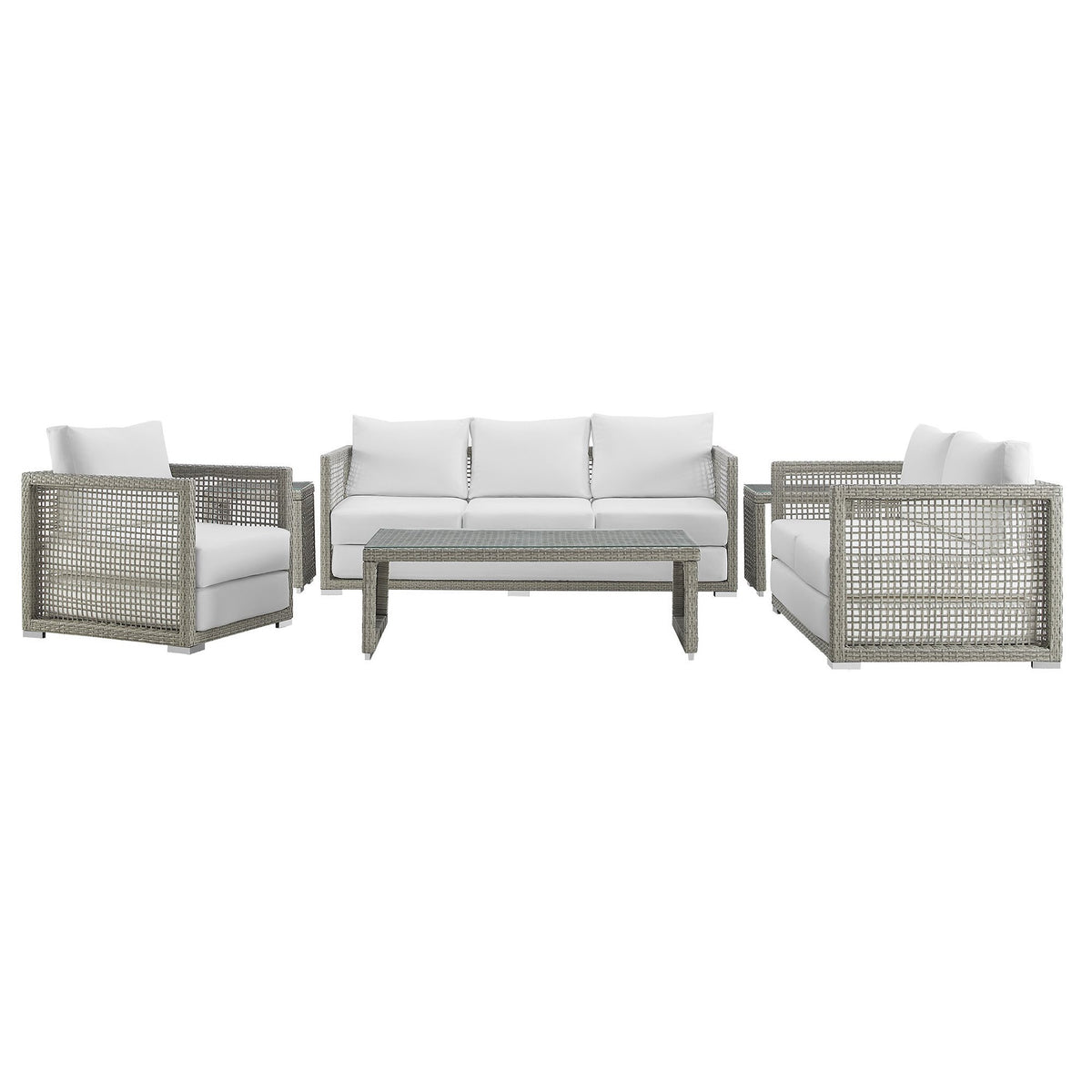 Aura Gray/White 6 Piece Outdoor Patio Wicker Rattan Set - Ornate Home
