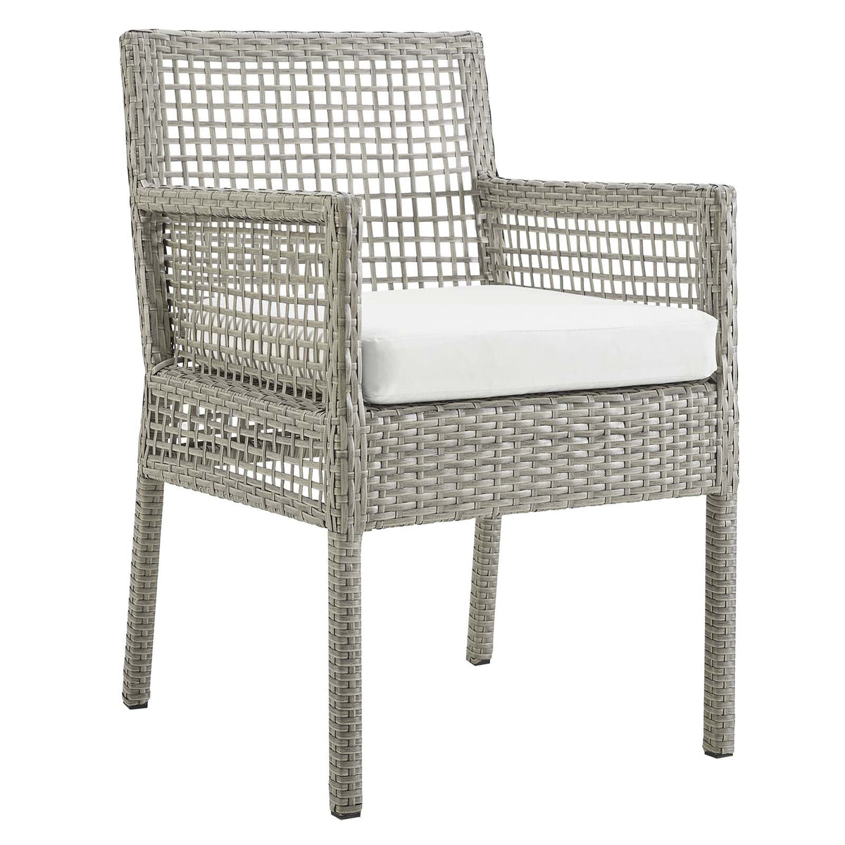 Aura Gray/White Outdoor Patio Wicker Rattan Dining Armchair - Ornate Home