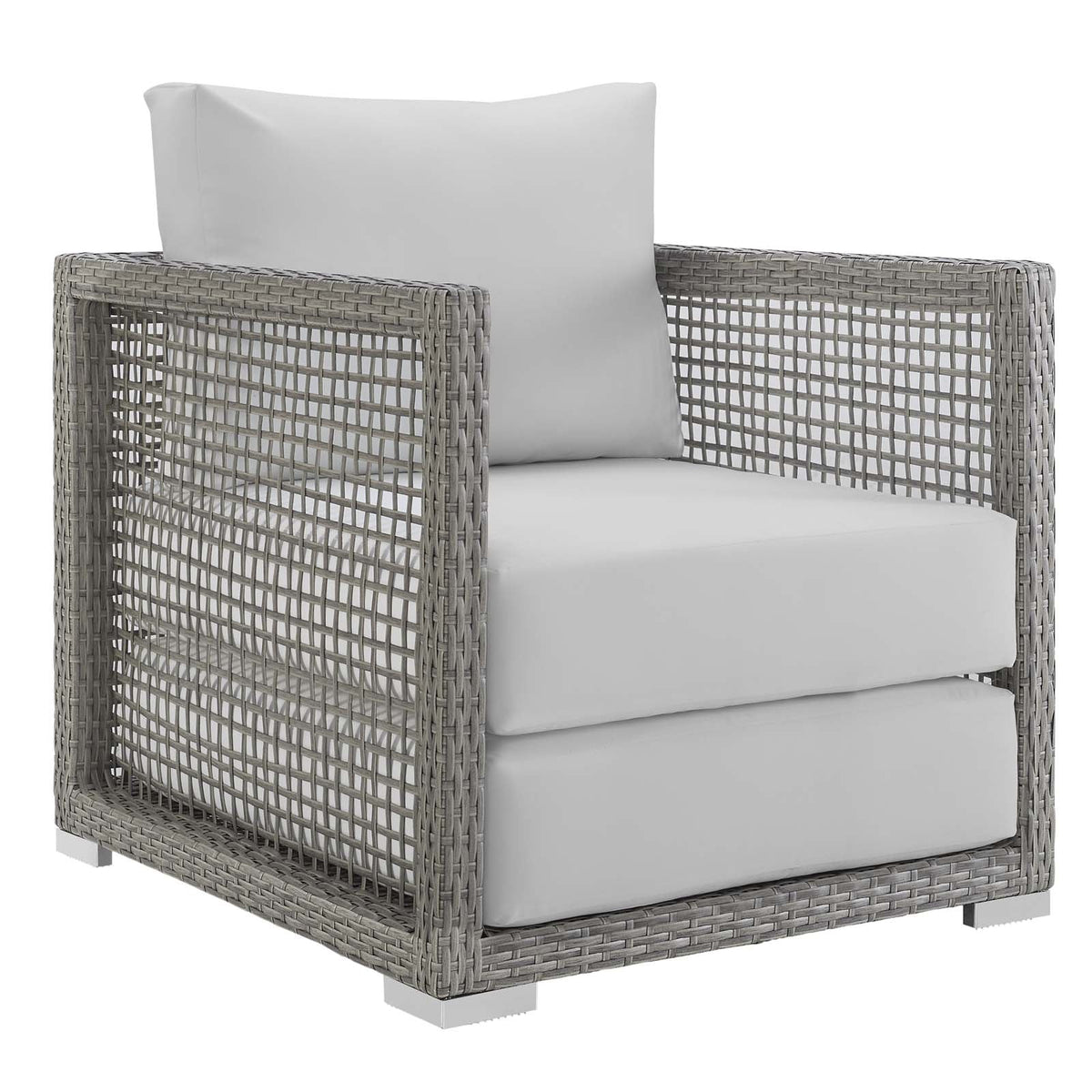 Aura Gray/White Rattan Outdoor Patio Armchair - Ornate Home