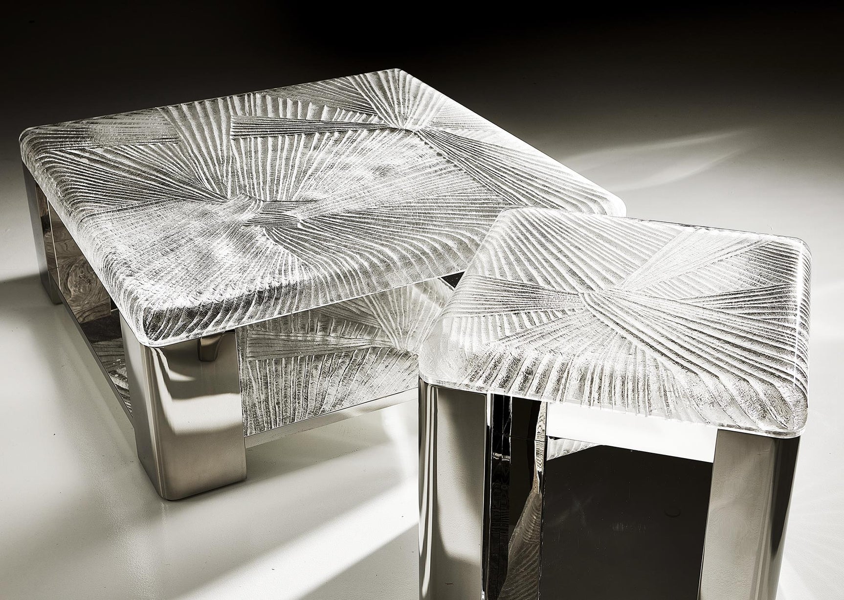 Aura Patterned Acrylic/Polished Stainless Steel Cocktail Table - Ornate Home