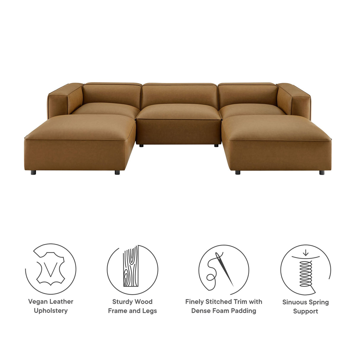 Auren Camel 5-Piece Upholstered Vegan Leather Modular U-Shaped Sofa - Ornate Home