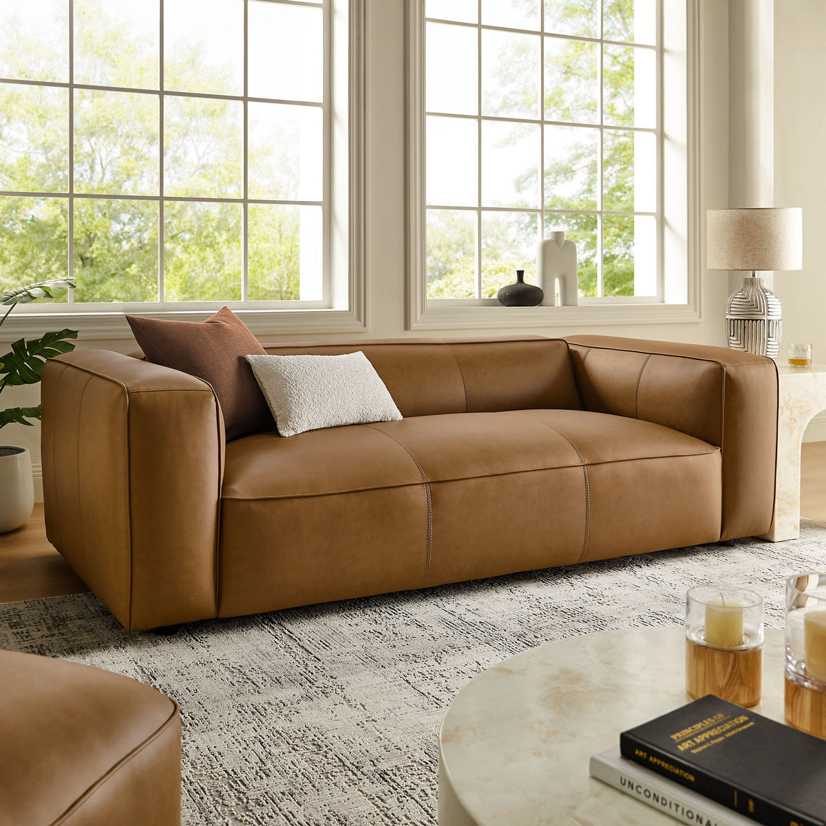 Auren Camel Upholstered Vegan Leather Sofa - Ornate Home