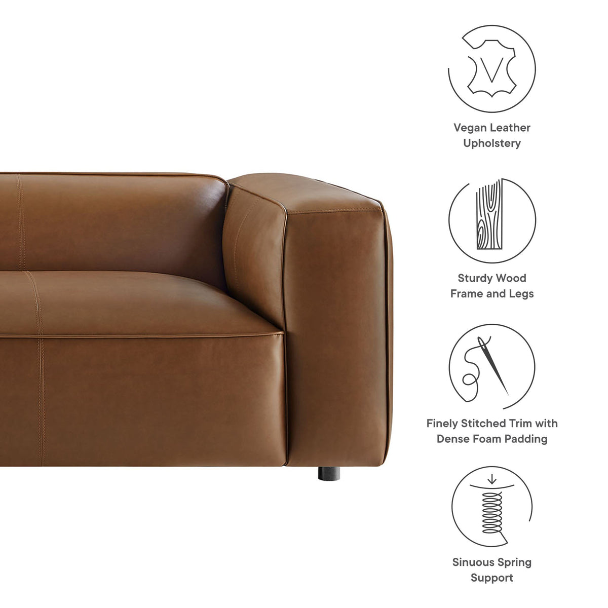 Auren Coffee Upholstered Vegan Leather Sofa - Ornate Home