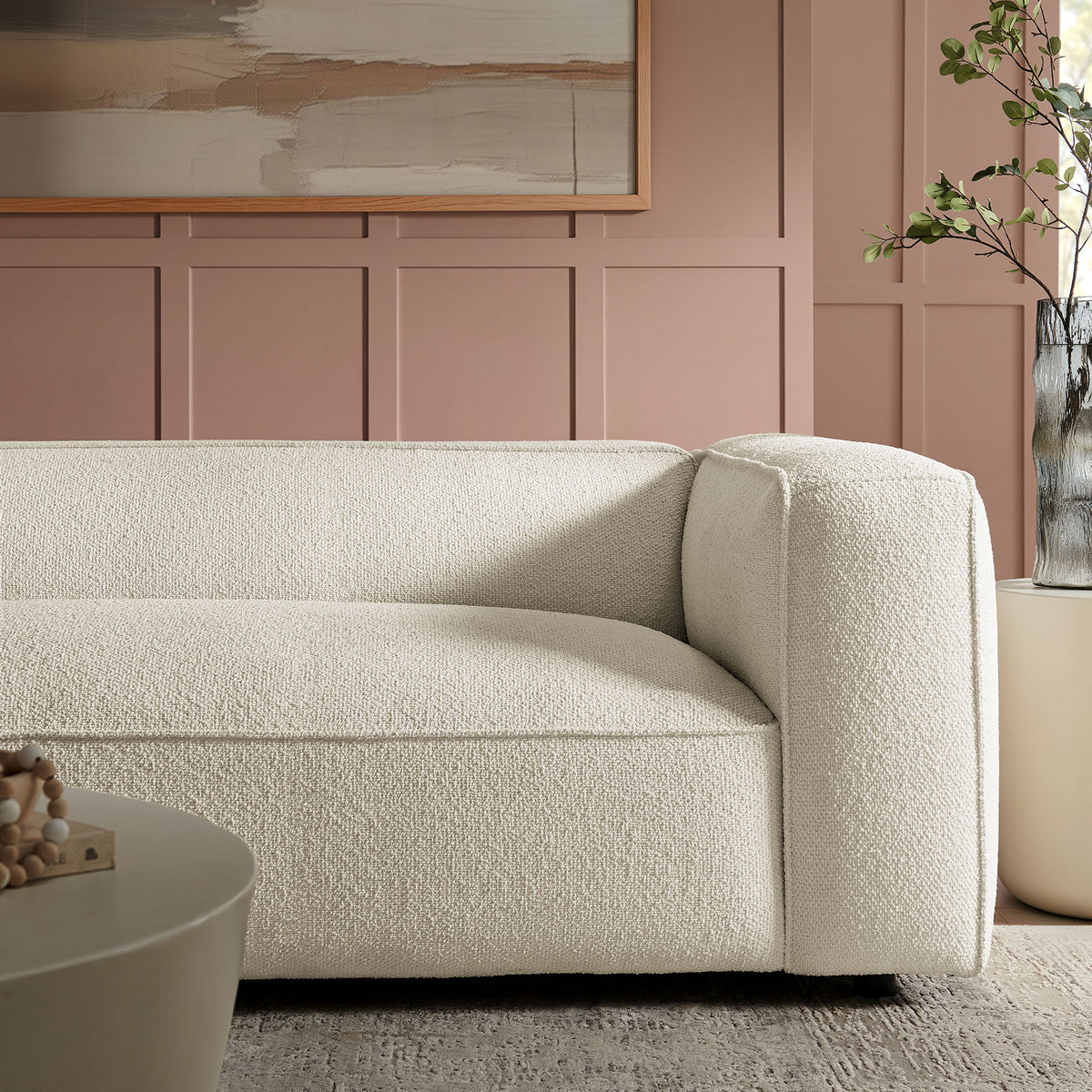 Auren Cream 88 Inch Lattice Bouclé Upholstered Sofa - Ornate Home