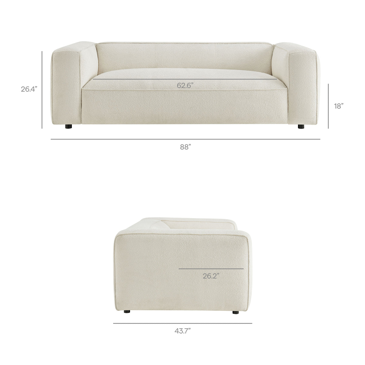 Auren Cream 88 Inch Lattice Bouclé Upholstered Sofa - Ornate Home