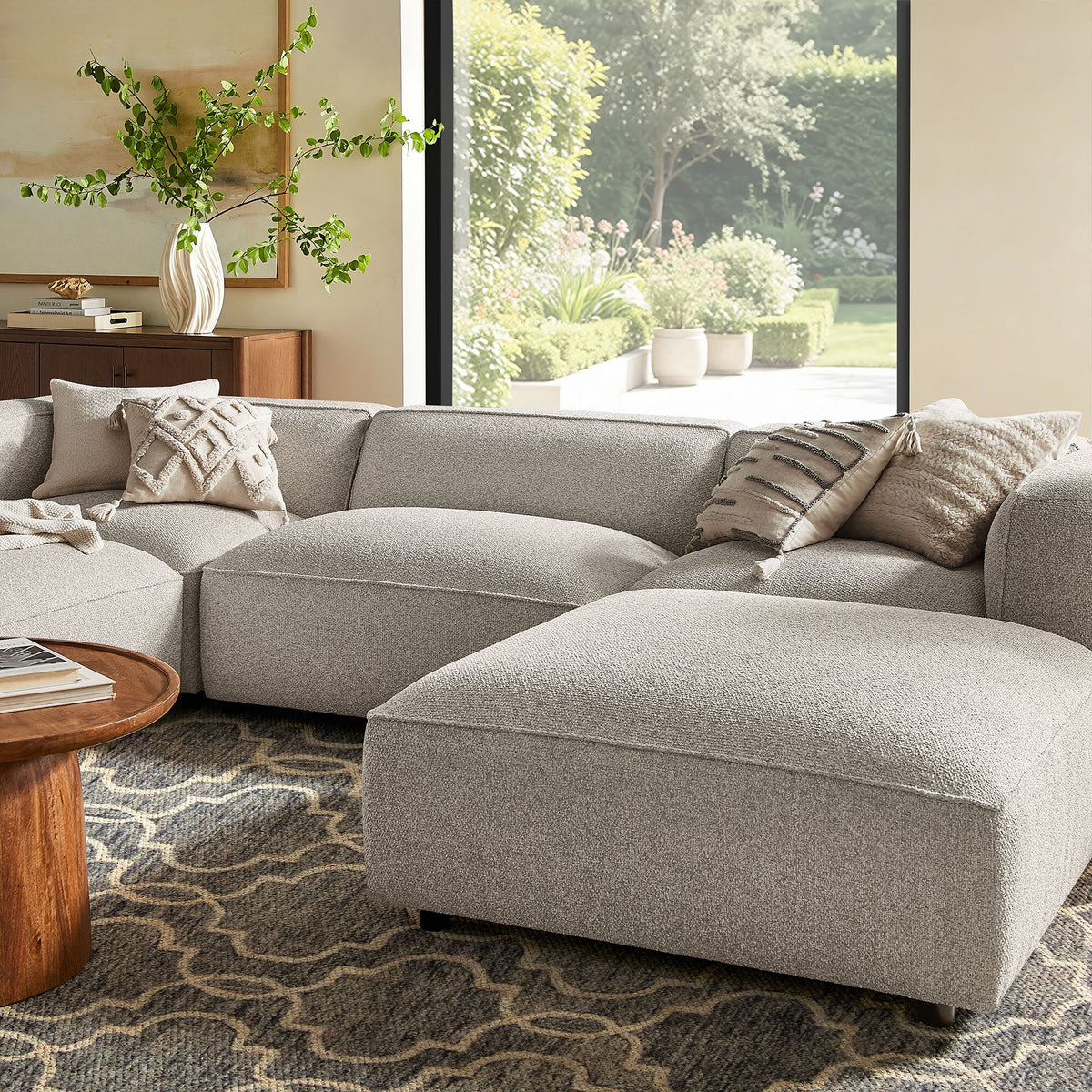 Auren Fog 5 Piece Lattice Bouclé Upholstered Modular Sectional - Ornate Home