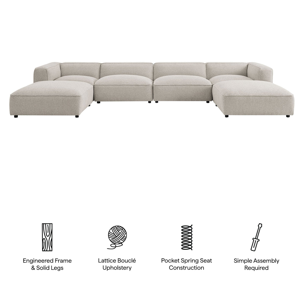 Auren Fog 6 Piece Lattice Bouclé Upholstered Modular Sectional - Ornate Home
