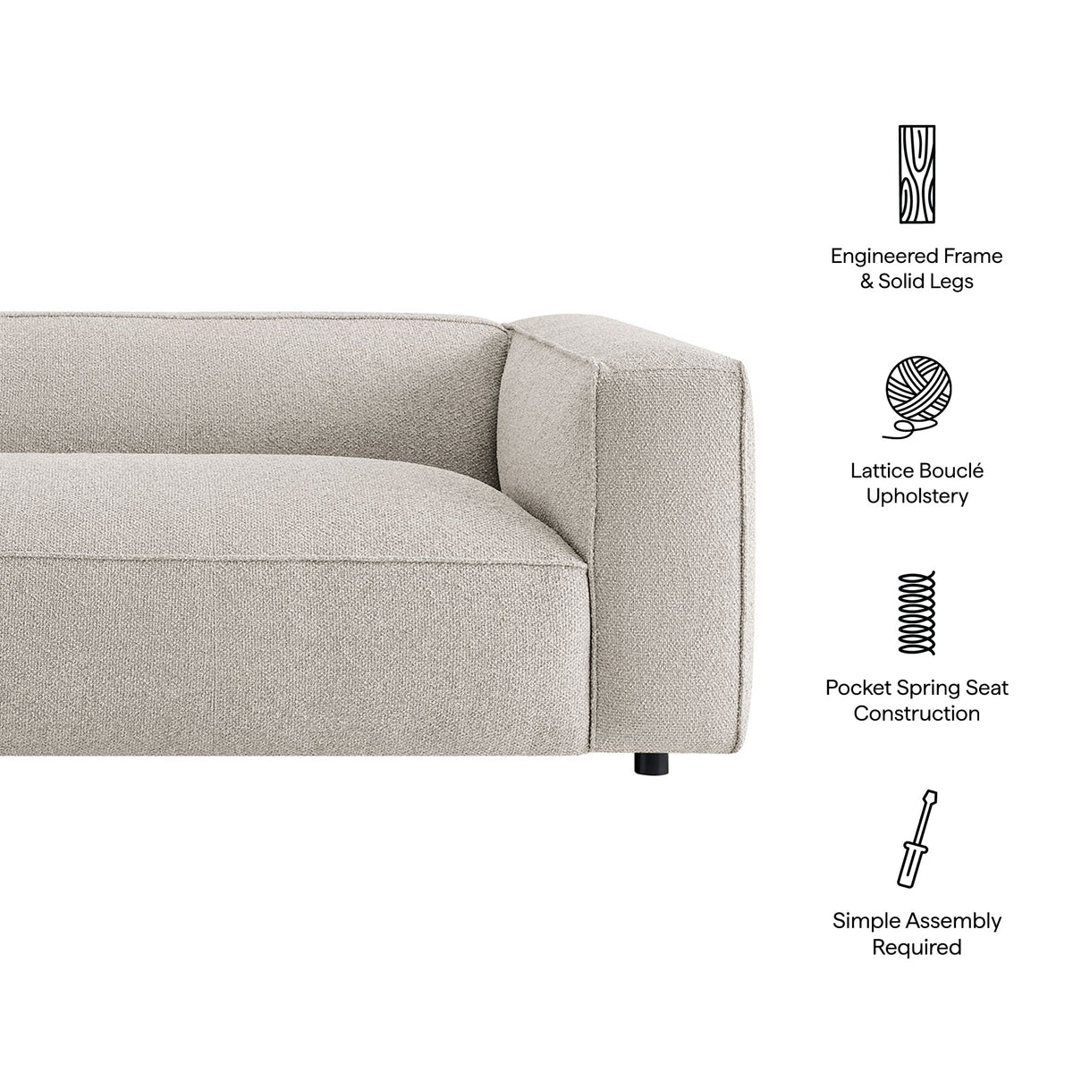 Auren Fog 88 Inch Lattice Bouclé Upholstered Sofa - Ornate Home