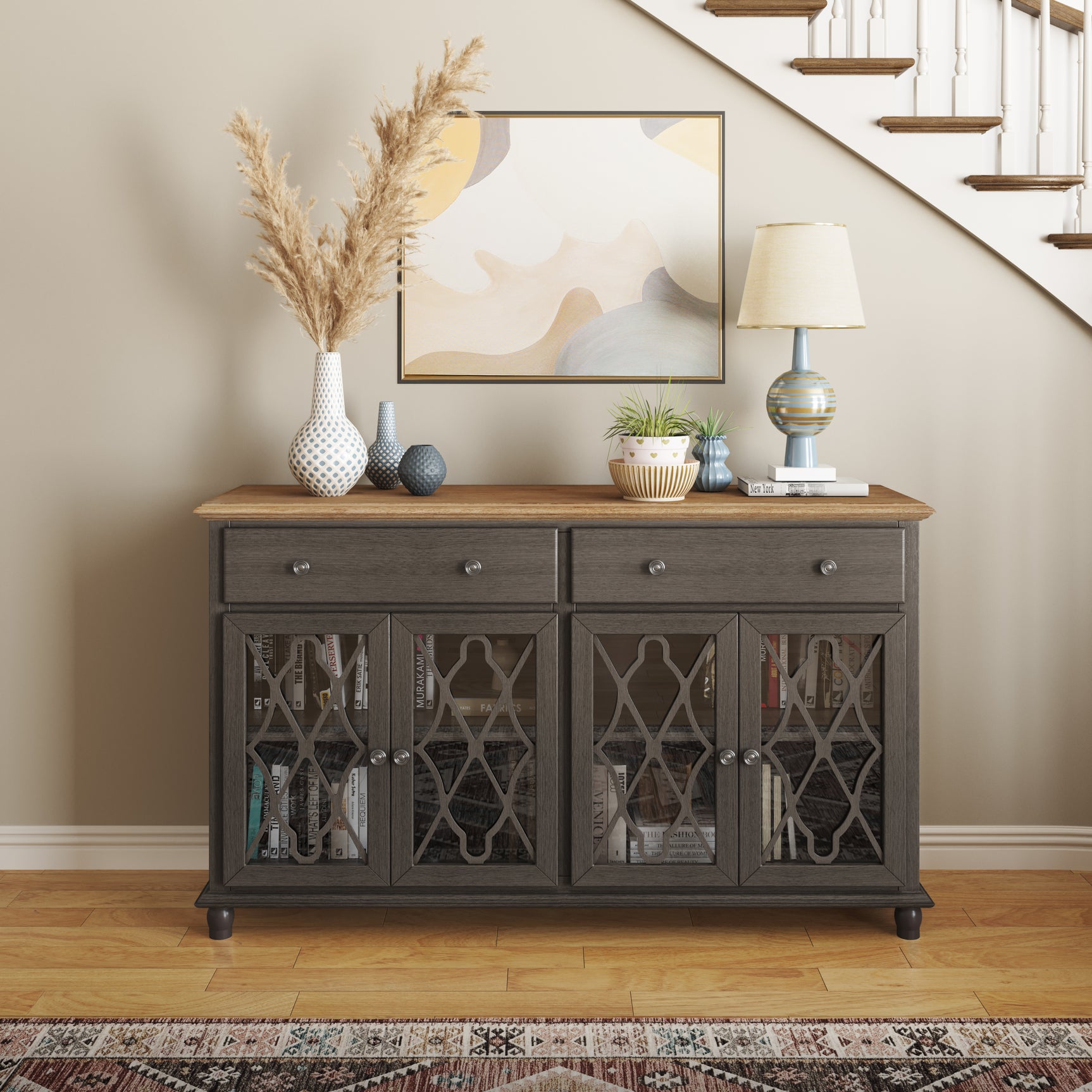 Aurora Hills Brushed Grey/Bisque 4 Door Accent Chest - Ornate Home