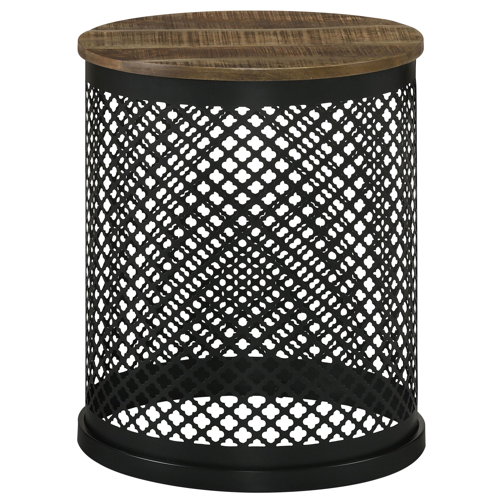 Aurora Natural and Black Round Drum Base Accent Side Table - Ornate Home