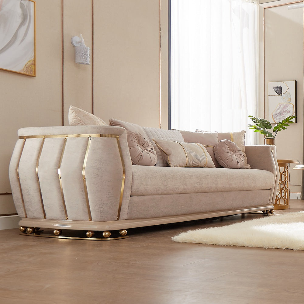 Aurora Palace Beige 3-Pc Living Room Set / HD-9003-SET3 - Ornate Home