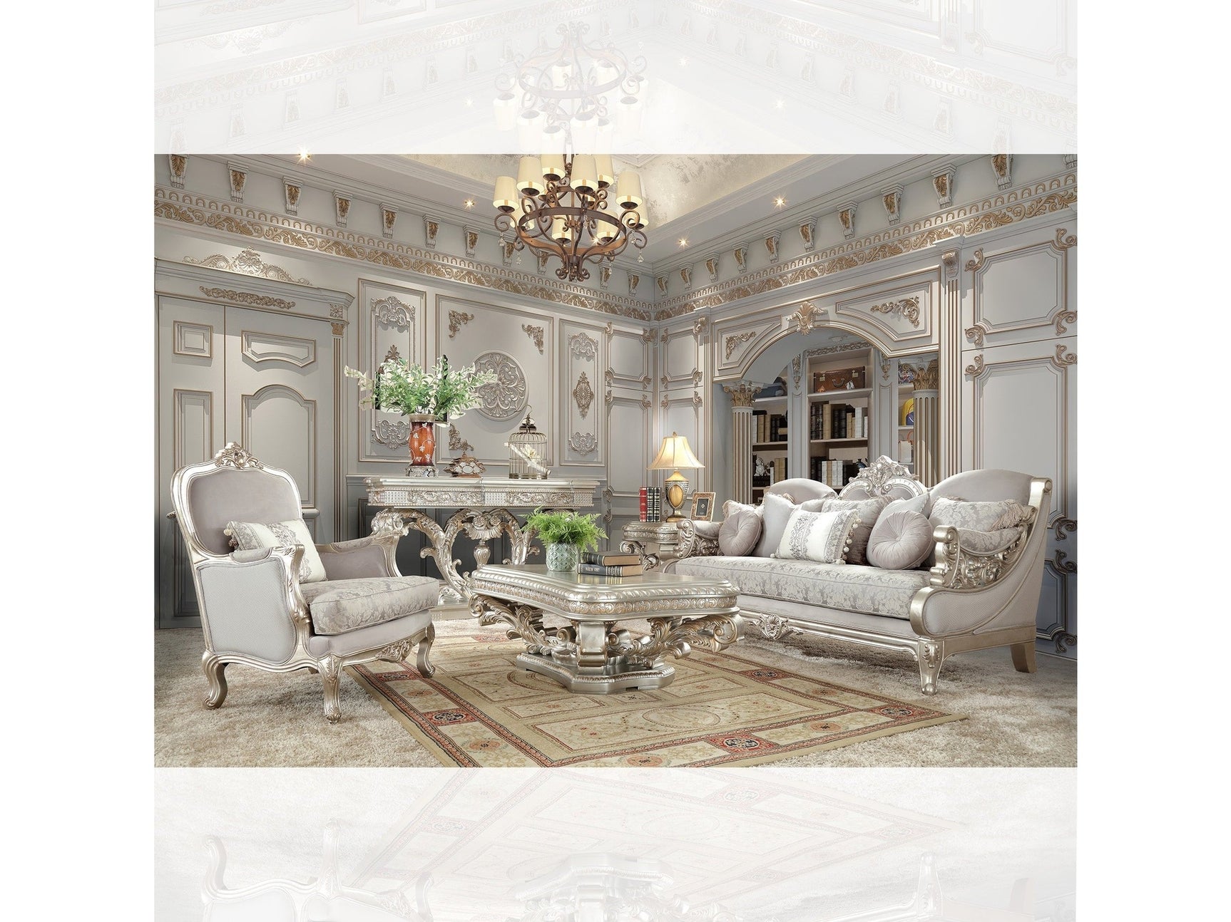 Aurora Silver 3pc Living Room Set / HD-2662 - Ornate Home