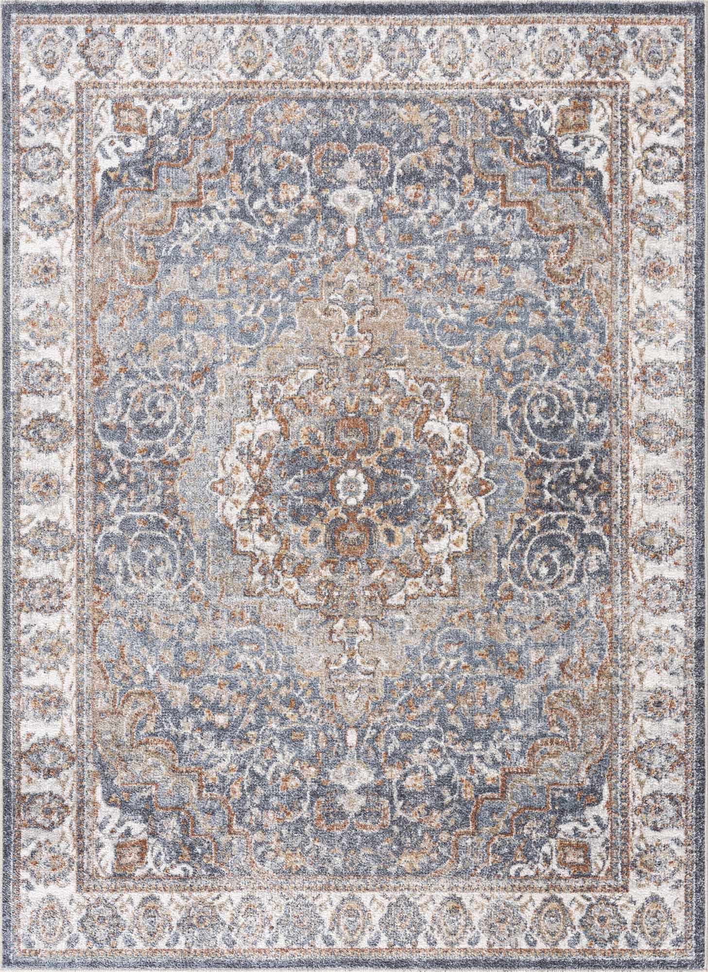 Aurum Blue & Beige Washable Area Rug - Clearance - Ornate Home