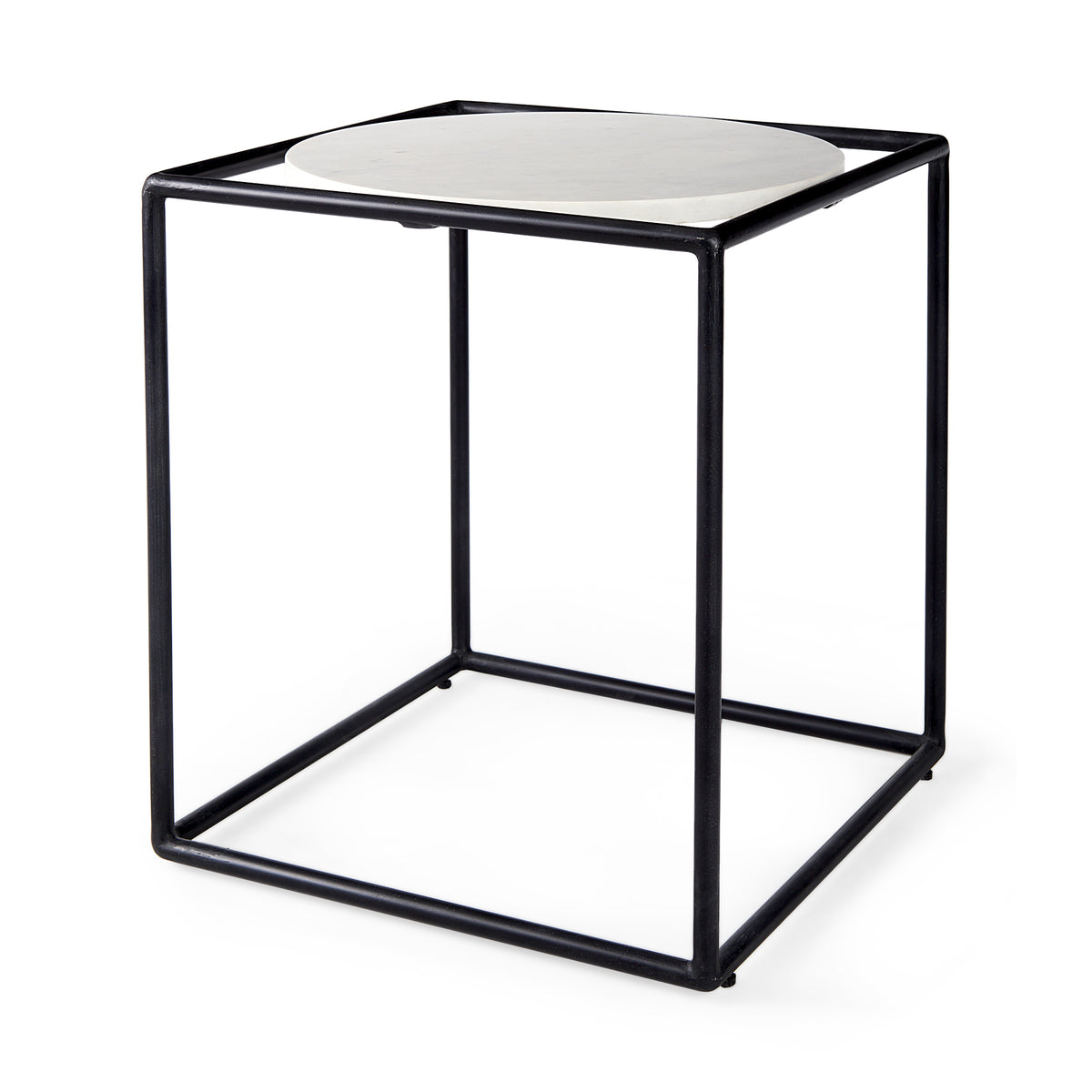 Austen White/Black Round Marble Top Side Table