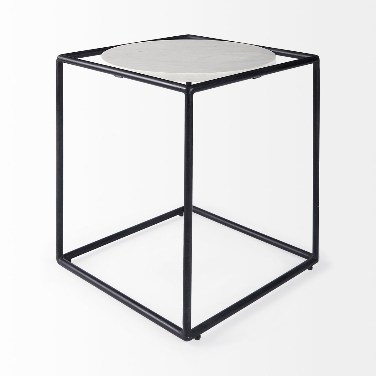 Austen White/Black Round Marble Top Side Table