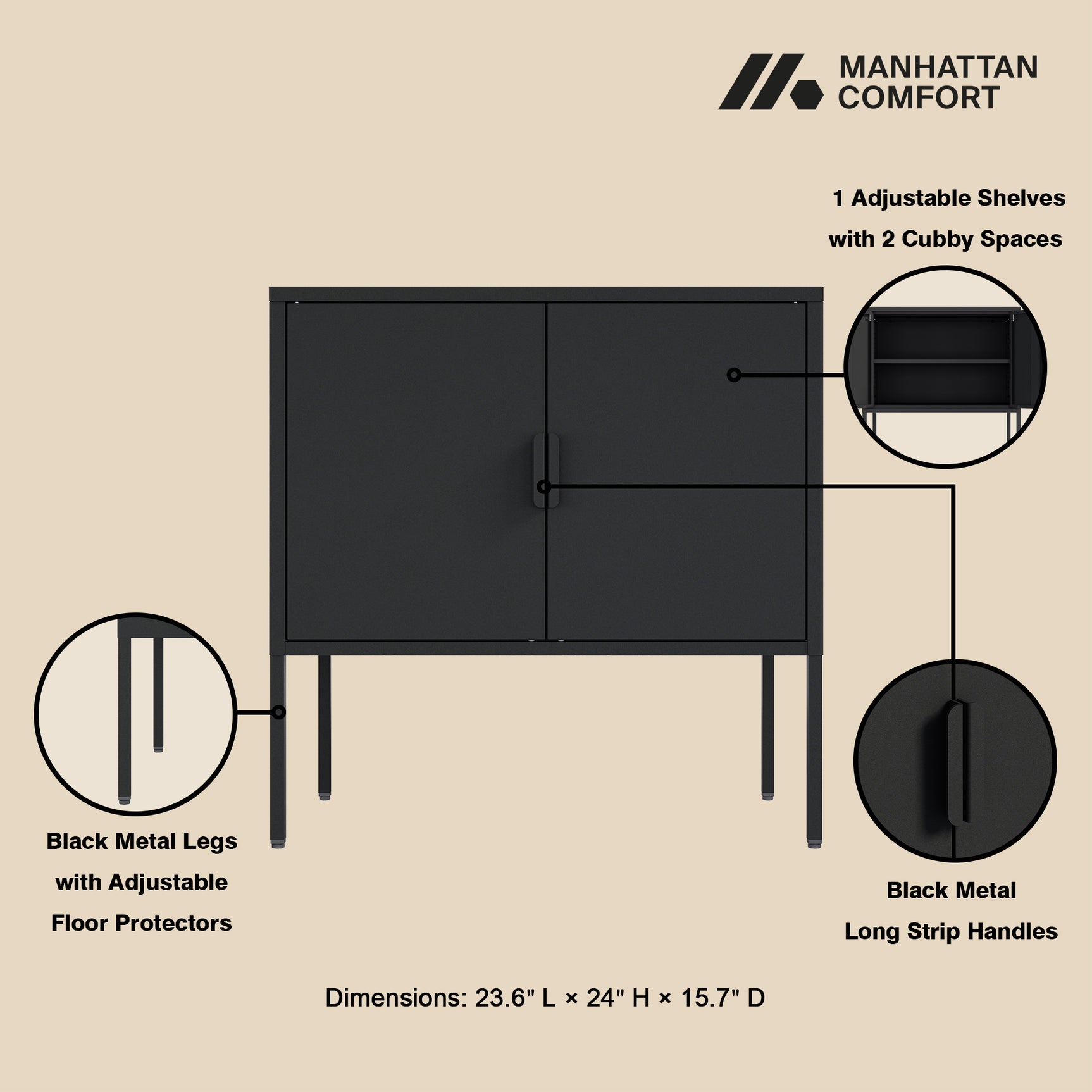 Ava 23.6" Accent Cabinet in Black - Ornate Home