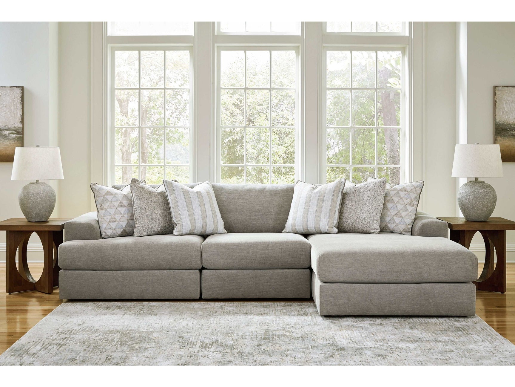 Avaliyah Ash Gray Chenille 3pc RAF Chaise Sectional (Online Special Price) - Ornate Home