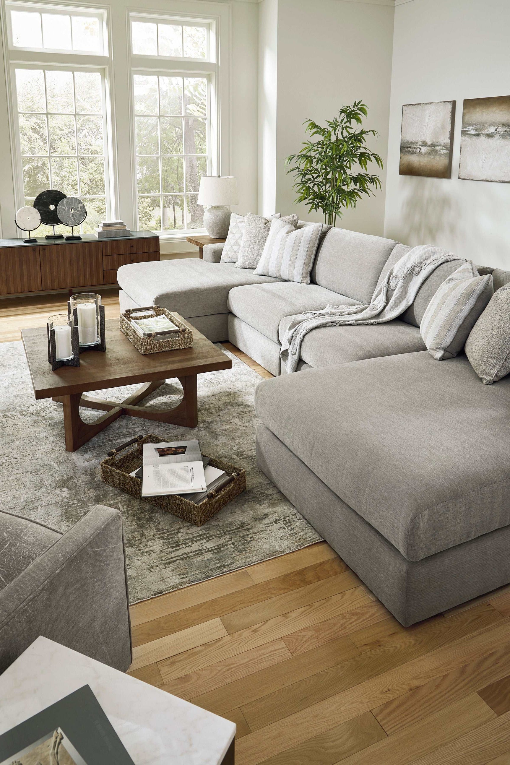 Avaliyah Ash Gray Chenille 4pc "U" Shape Double Chaise Sectional - Ornate Home