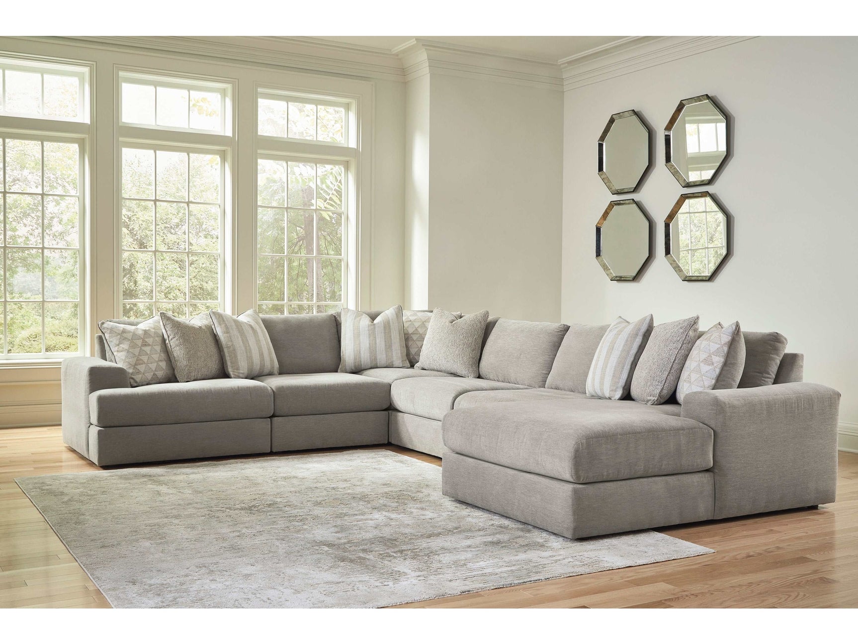 Avaliyah Ash Gray Chenille 6pc RAF Chaise Sectional (Online Special Price) - Ornate Home