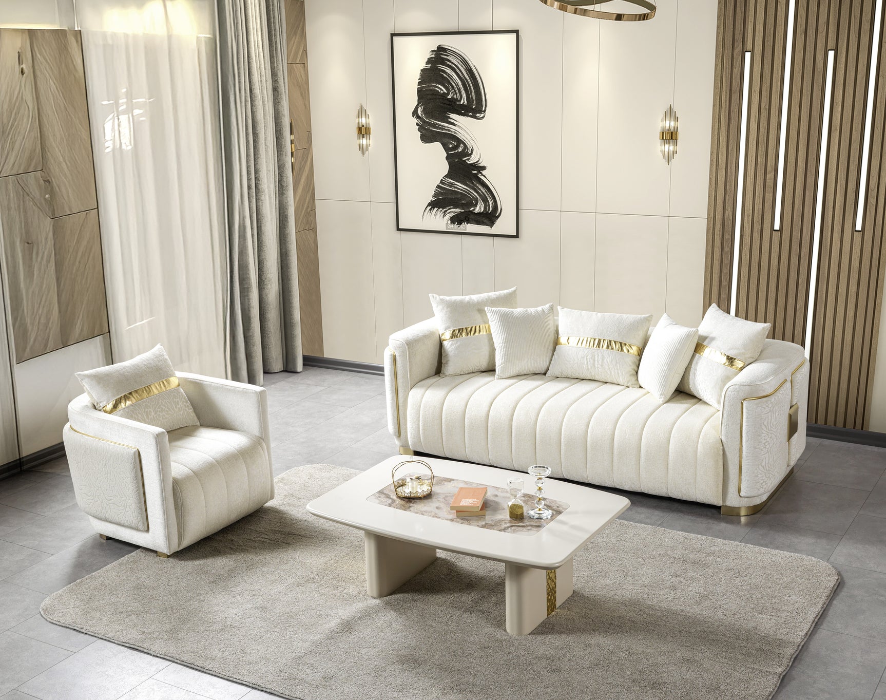 Avanos Cream Living Room Set - Ornate Home