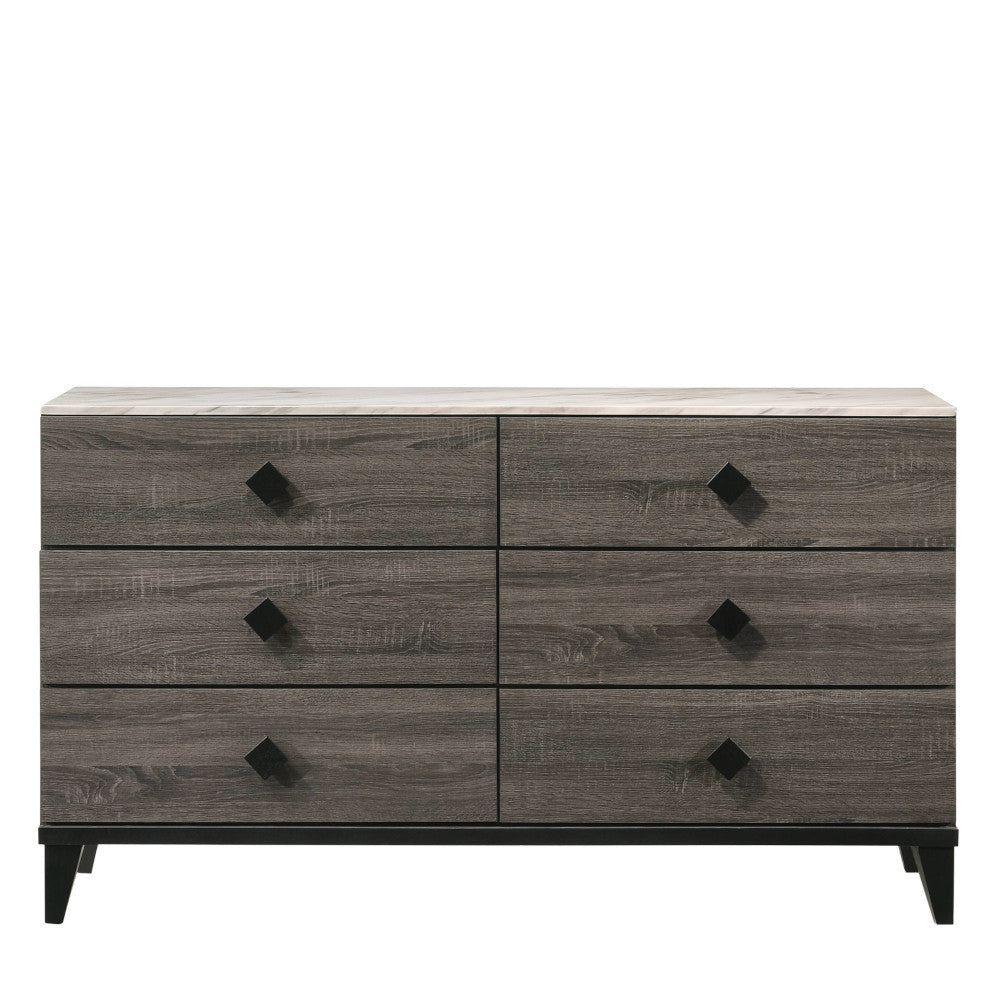 Avantika Faux Marble & Rustic Gray Oak Dresser - Ornate Home
