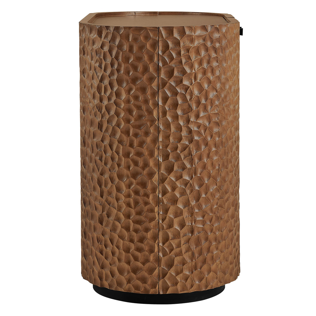 Aven Walnut 36 Inch Chiseled Curved Wood 2 Door Accent Cabinet