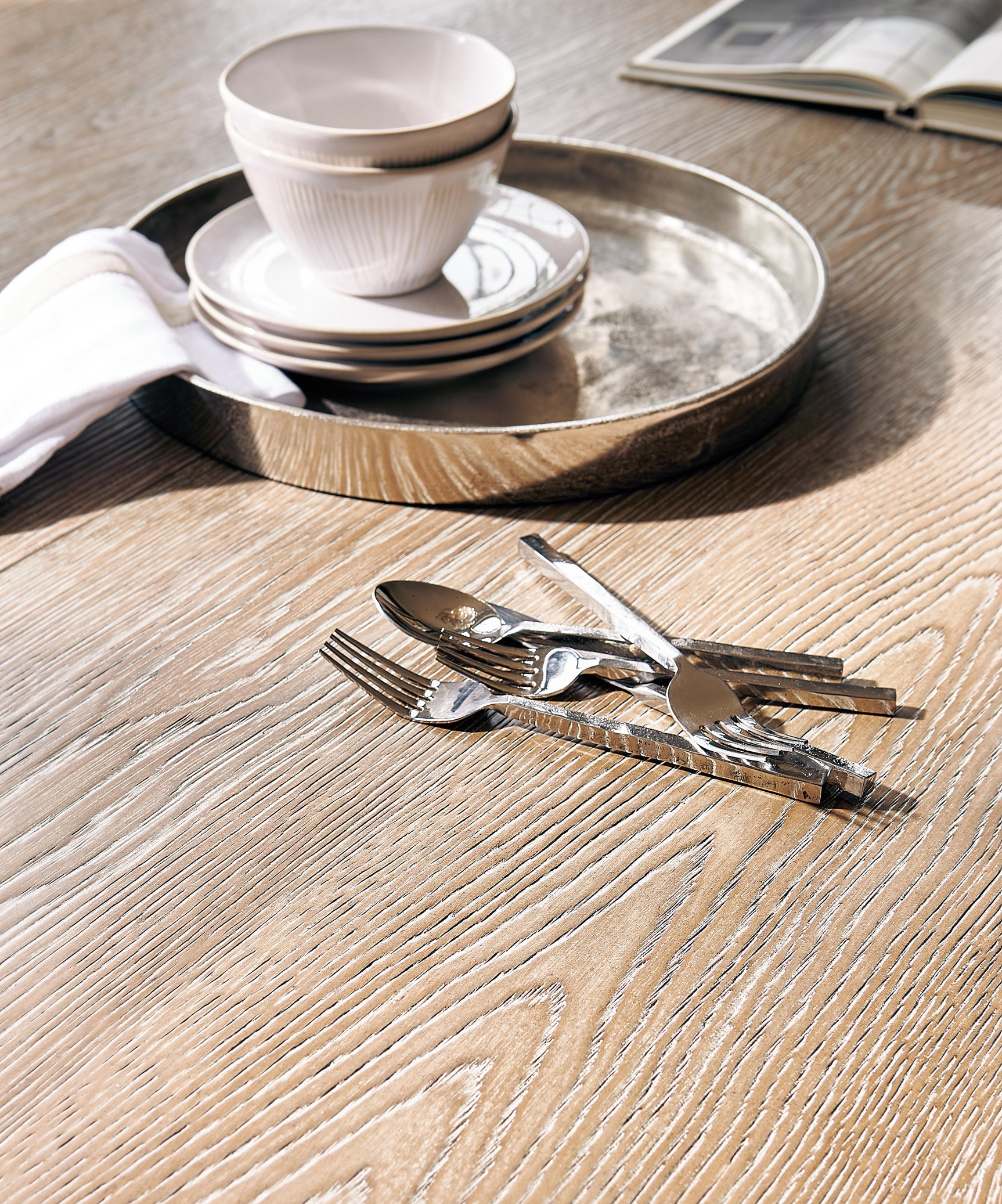 Aventura Frosted Nickel/Marcona Dining Table - Ornate Home