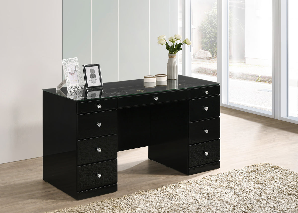 Avery Black Vanity Set w/LED Mirror & Stool - Ornate Home