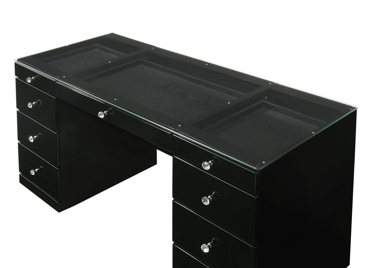 Avery Black Vanity Set w/LED Mirror & Stool - Ornate Home