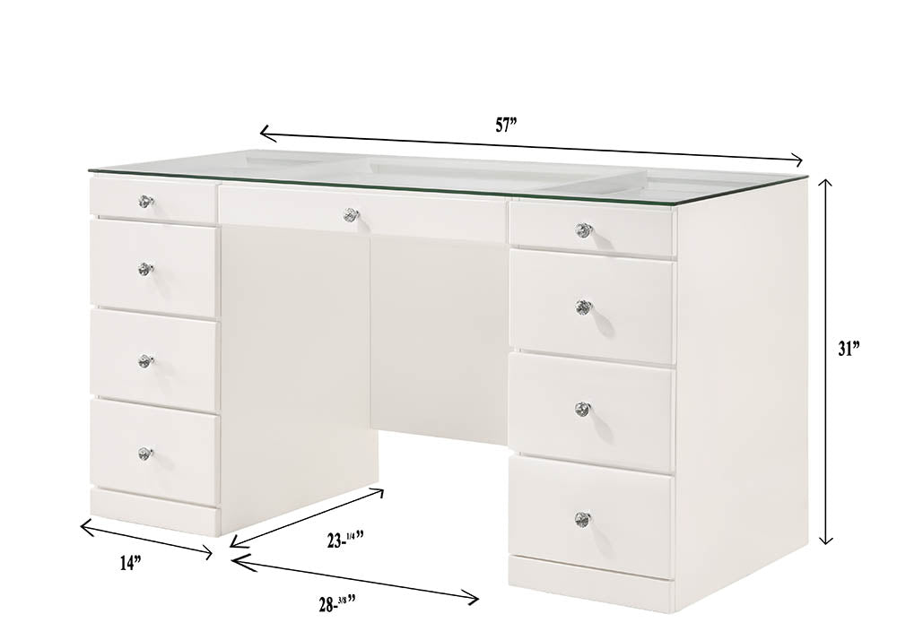 Avery White Vanity Set w/LED Mirror & Stool - Ornate Home