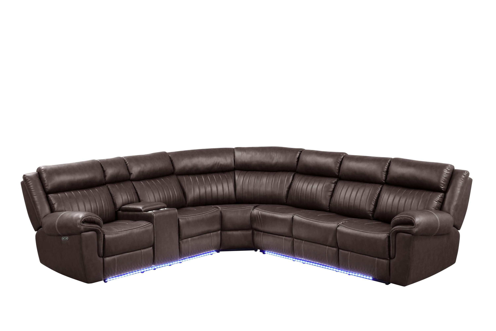 Aviator Brown Leather Power Reclining Sectional w/ Console & Drop-down Touchpad - Ornate Home