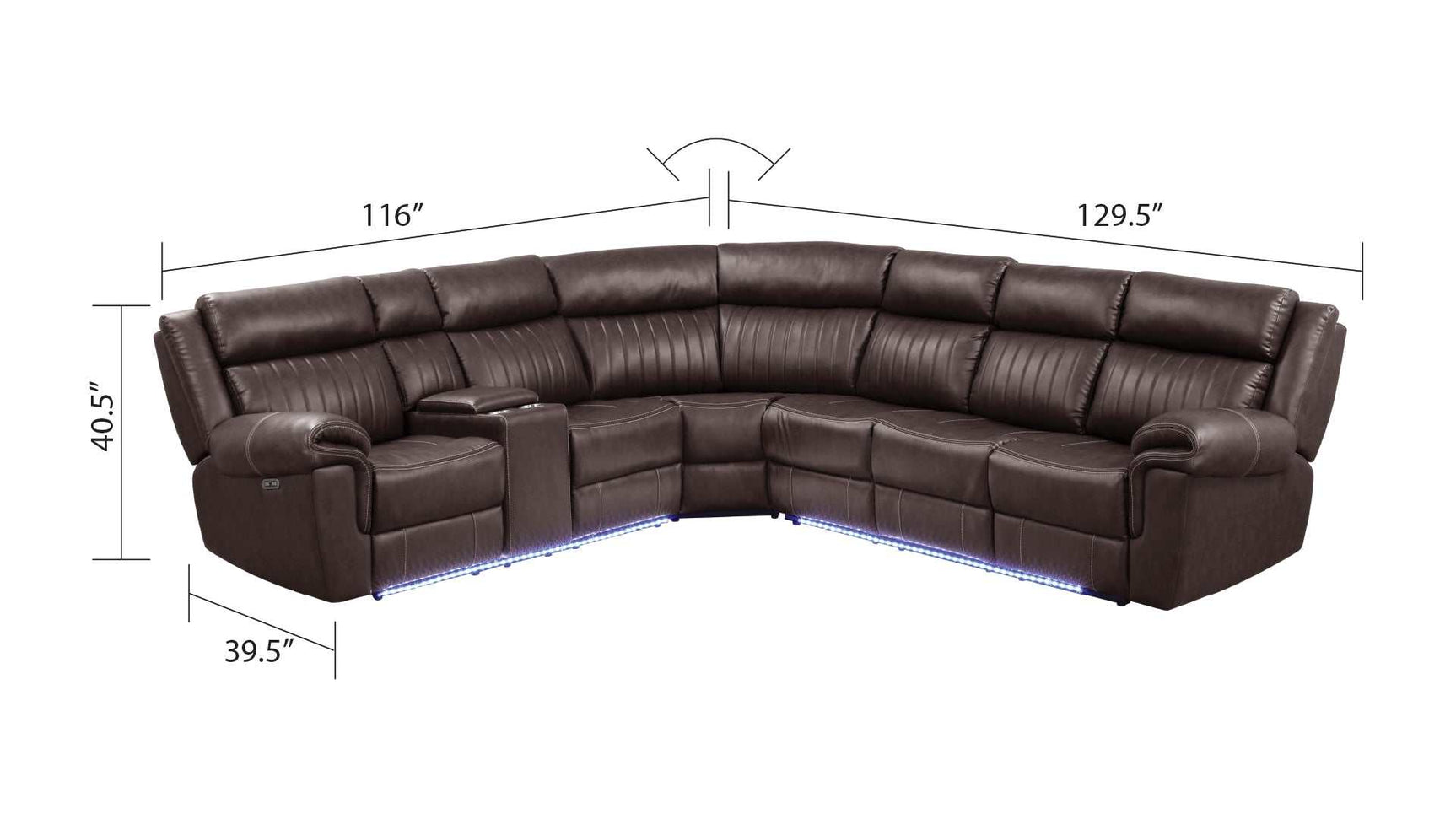 Aviator Brown Leather Power Reclining Sectional w/ Console & Drop-down Touchpad - Ornate Home